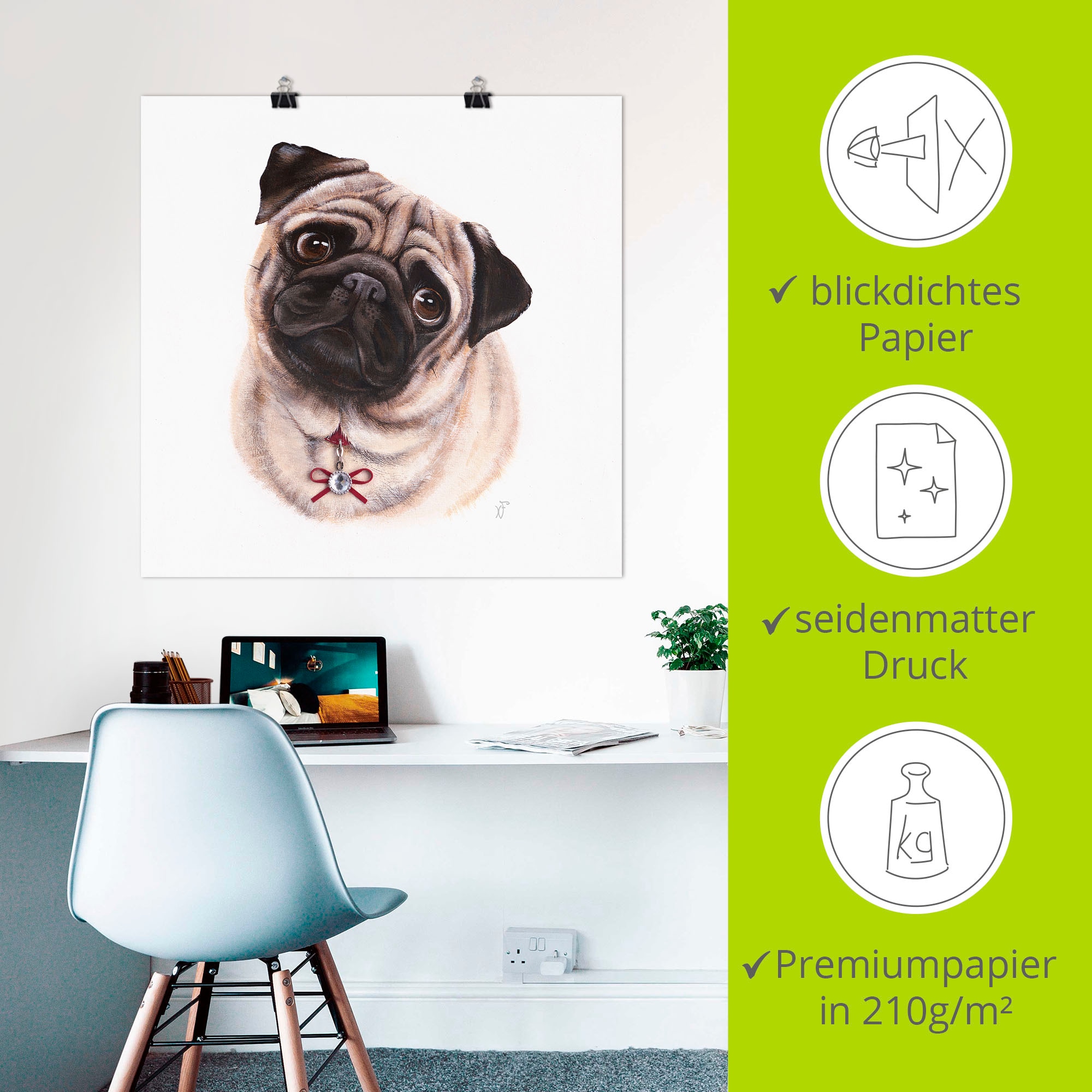 Artland Wandbild »Mops mit Diamanten«, Hundebilder, (1 St.), als Alubild, Outdoorbild, Poster in verschied. Größen