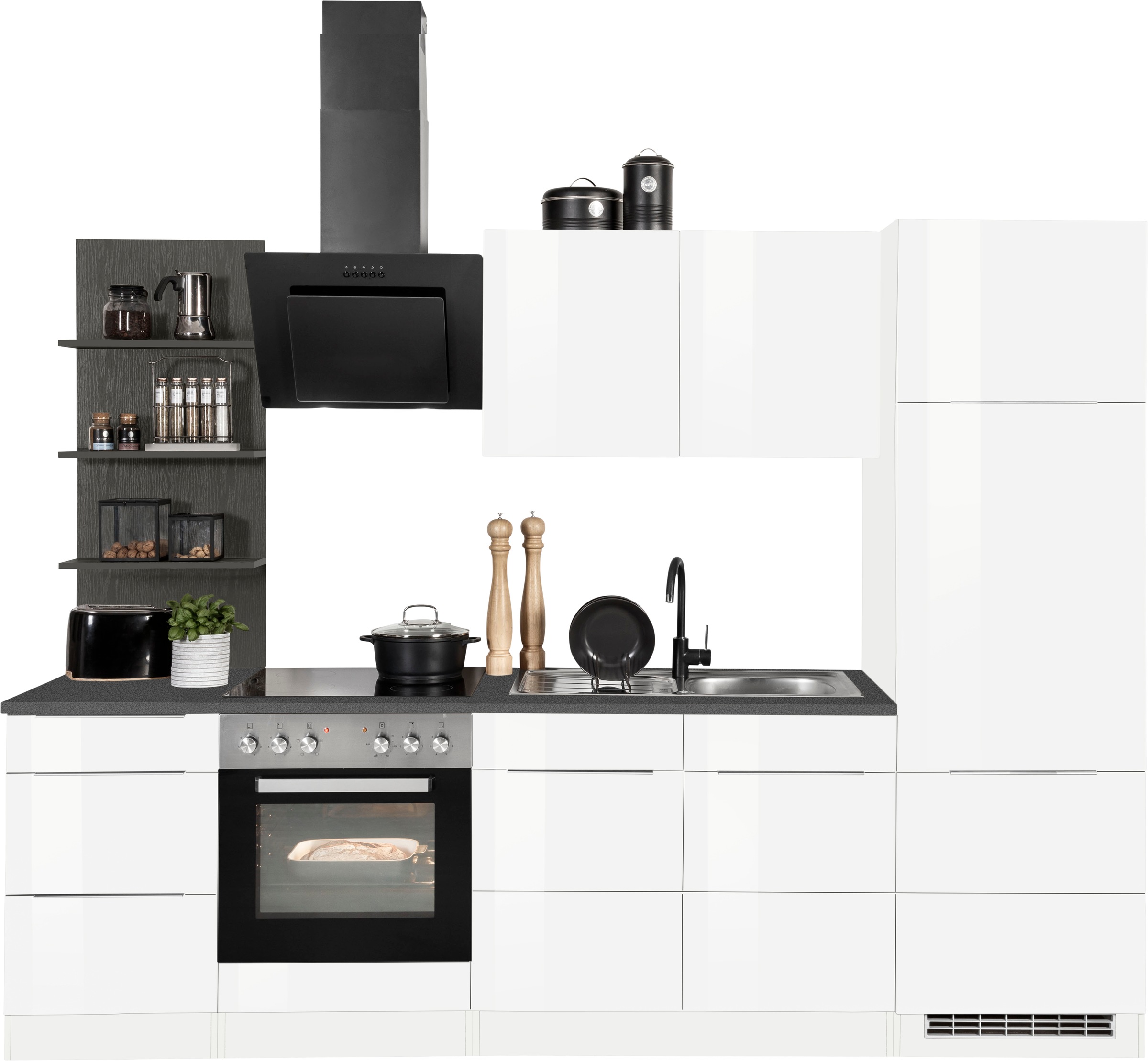 KOCHSTATION Küchenzeile »KS-Brindisi«, Breite 270 cm, wahlweise mit E-Geräten, mit MDF-Fronten und Regal