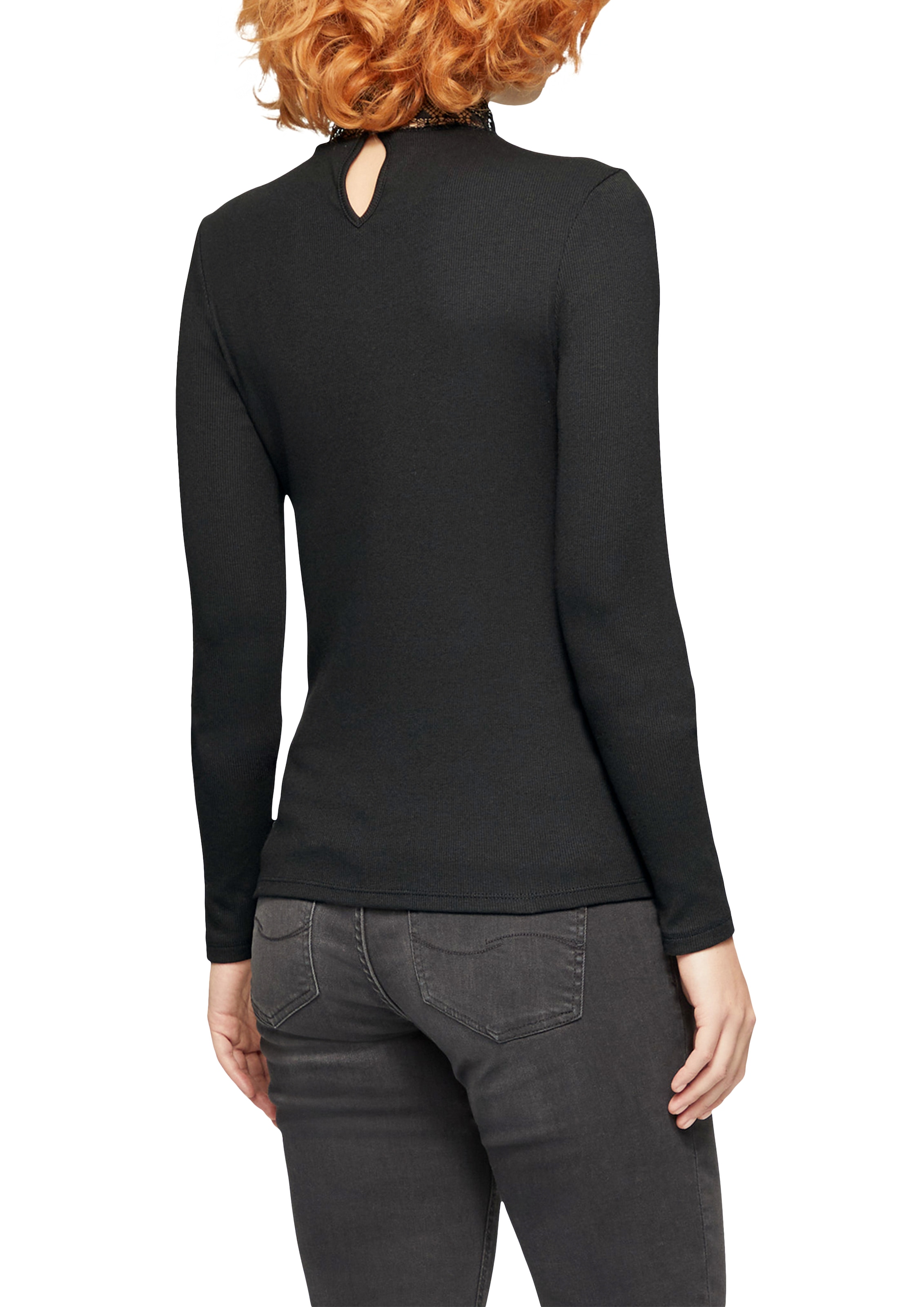 QS Langarmshirt mit Spitzeneinsatz