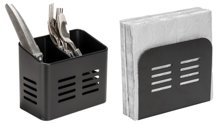 WENKO Besteckkorb »Modell Baco«, (Set, 2 tlg.), Utensilienhalter für den Esstisch mit Serviettenhalter, Metall