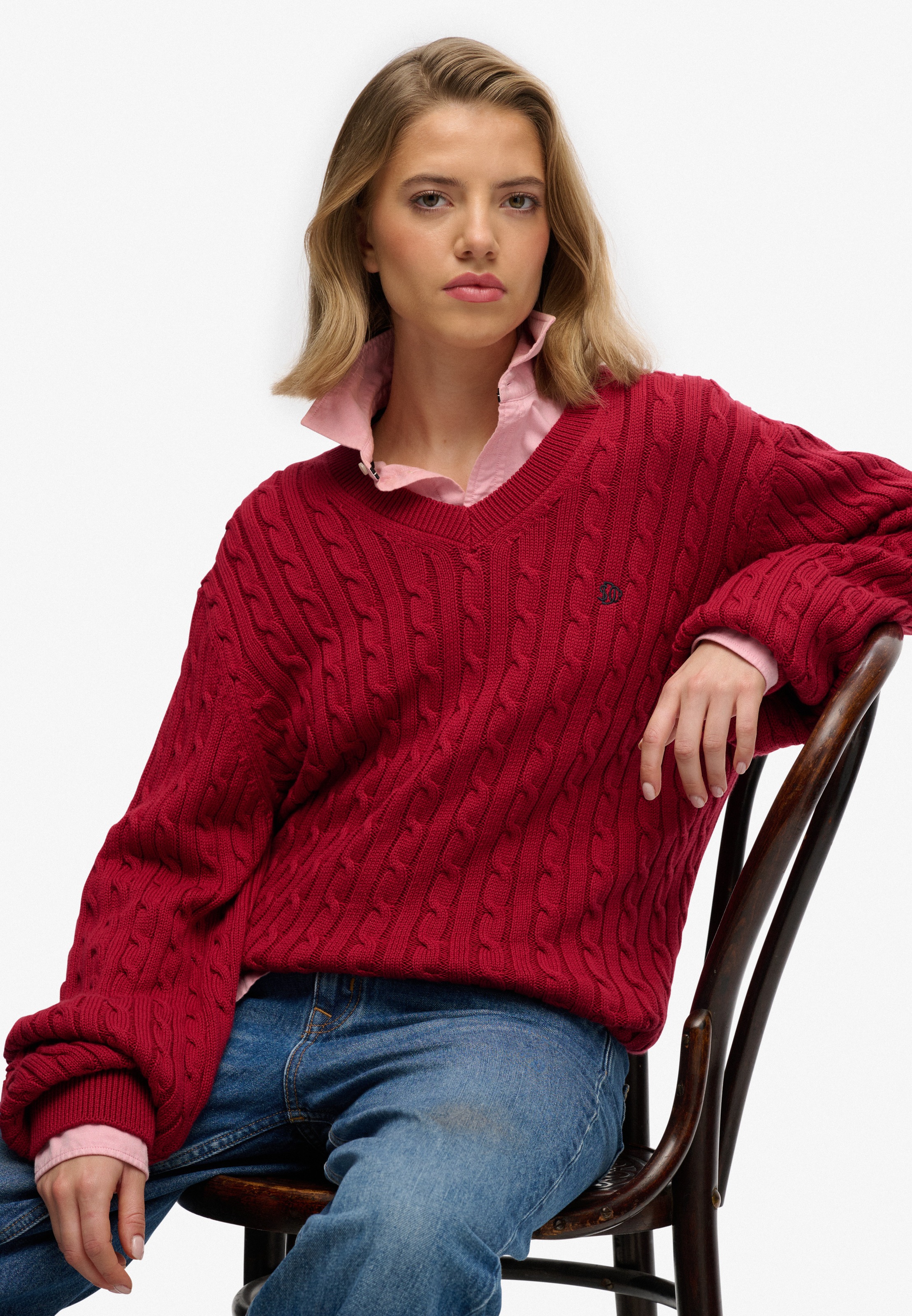 Superdry V-Ausschnitt-Pullover »OVERSIZED CABLE V NECK JUMPER« Baumwolle, oversized Fit