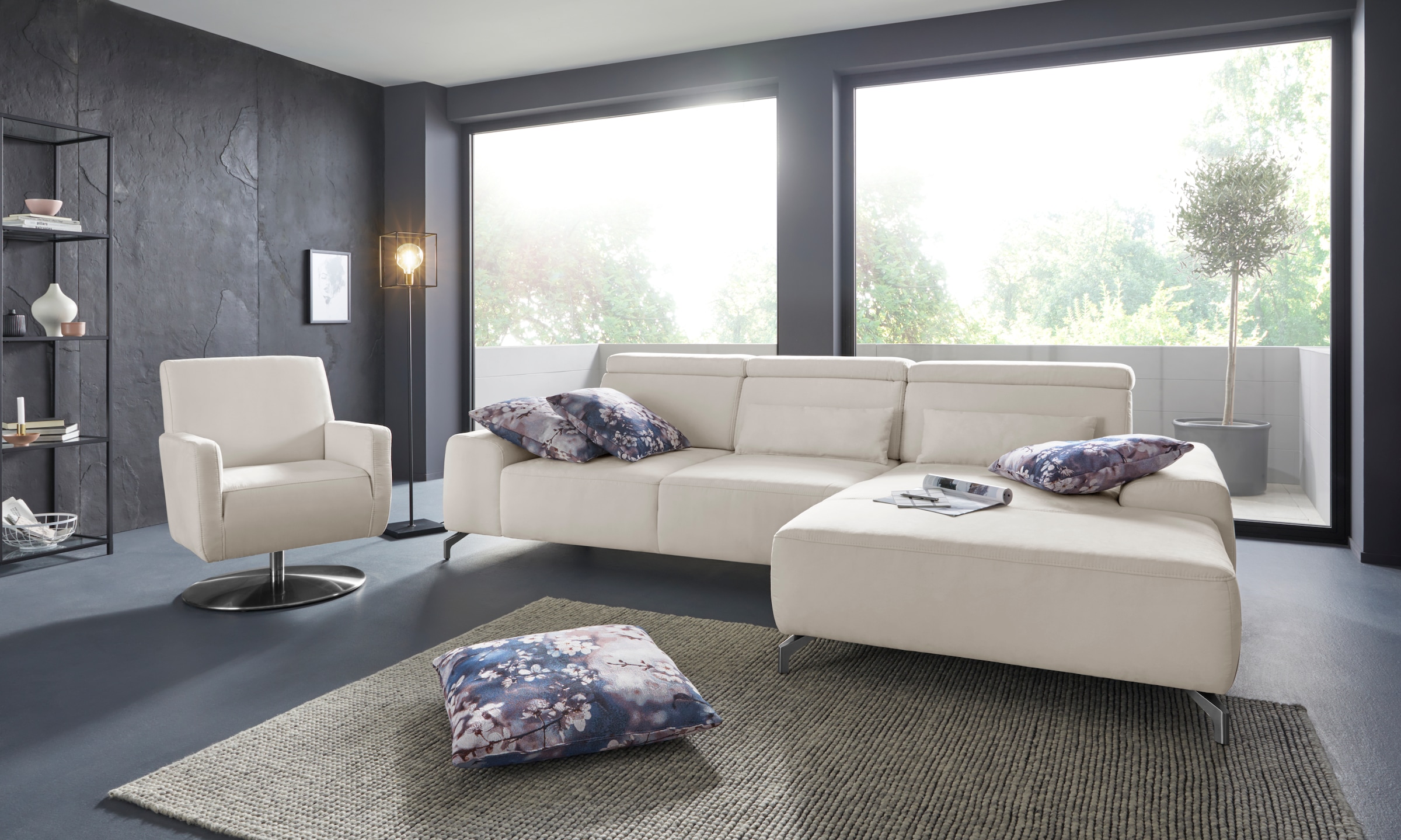 sit&more Ecksofa »Gizeh L-Form«, Fußhöhe 12 cm, inklusive Sitztiefenverstellung und Kopfteilverstellung