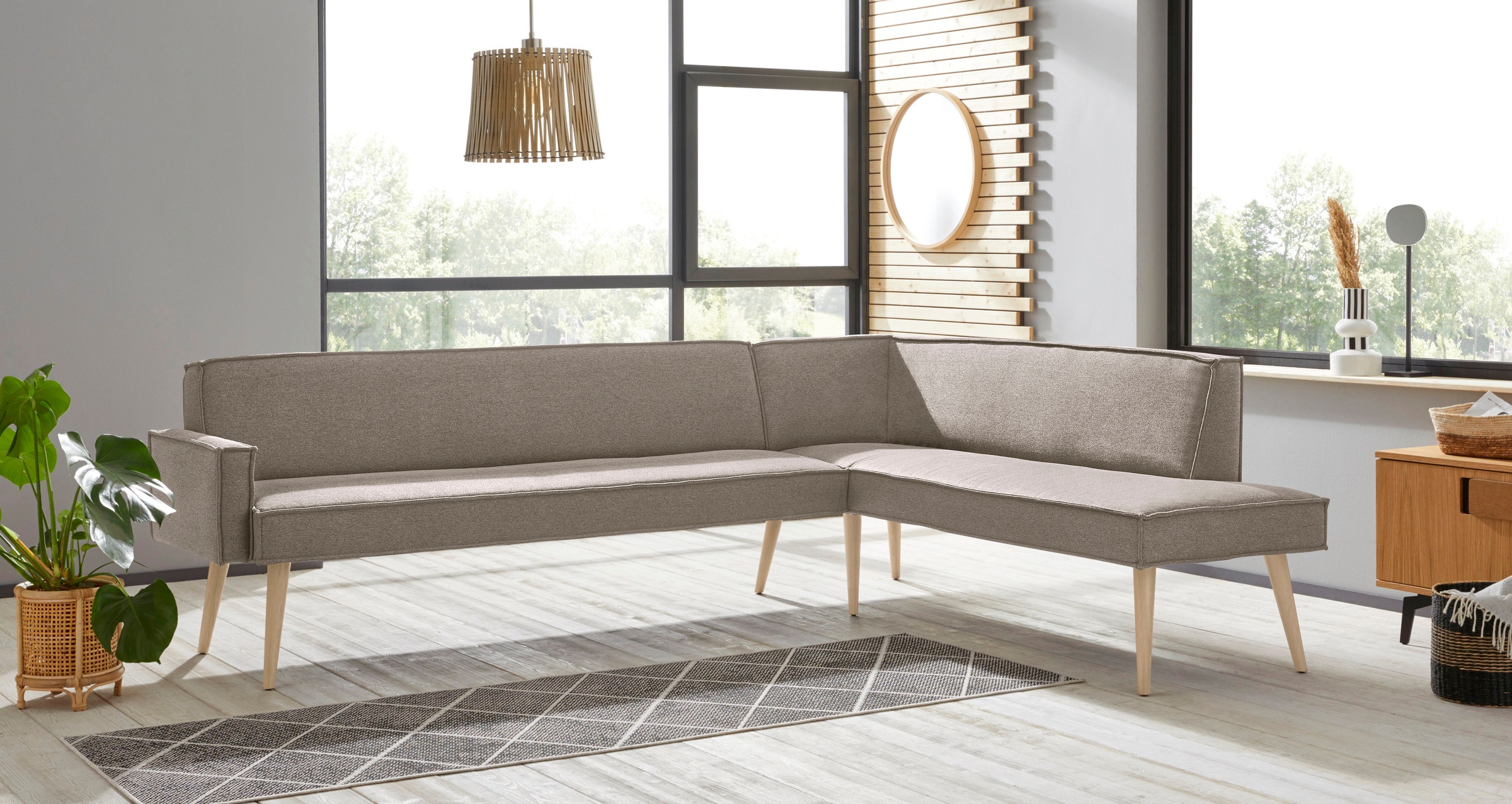 exxpo - sofa fashion Eckbank »Lungo, moderne Kedernaht, bequem und elegant, hoher Holzfuß«, hochwertige Detailverarbeitung, frei im Raum stellbar