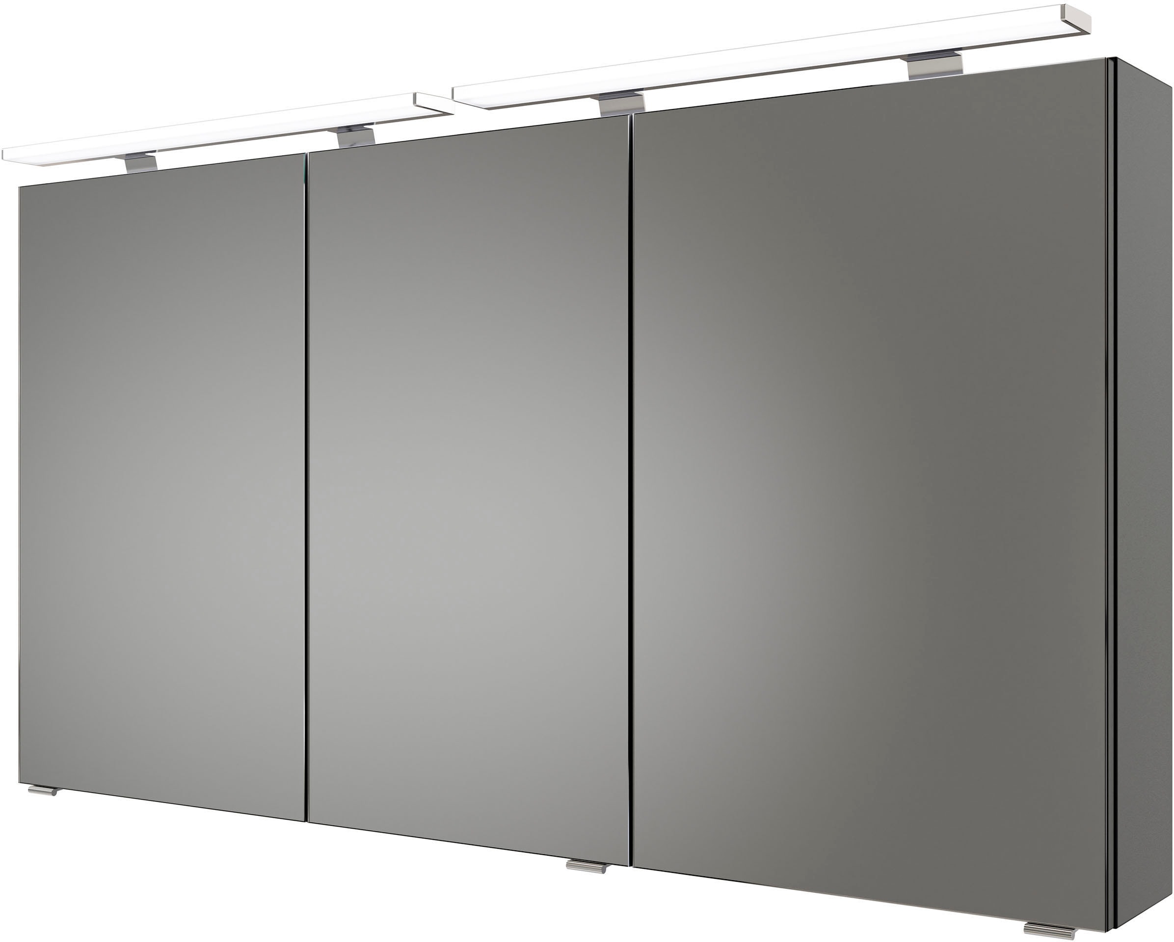 Saphir Badmöbel-Set »Serie 6025 2-teilig Mineralmarmor-Waschtisch mit LED-Spiegelschrank«, (2 St.), Waschplatz 132cm breit, 4 Schubladen, 2 Spiegel-Türen, inkl Türdämpfer