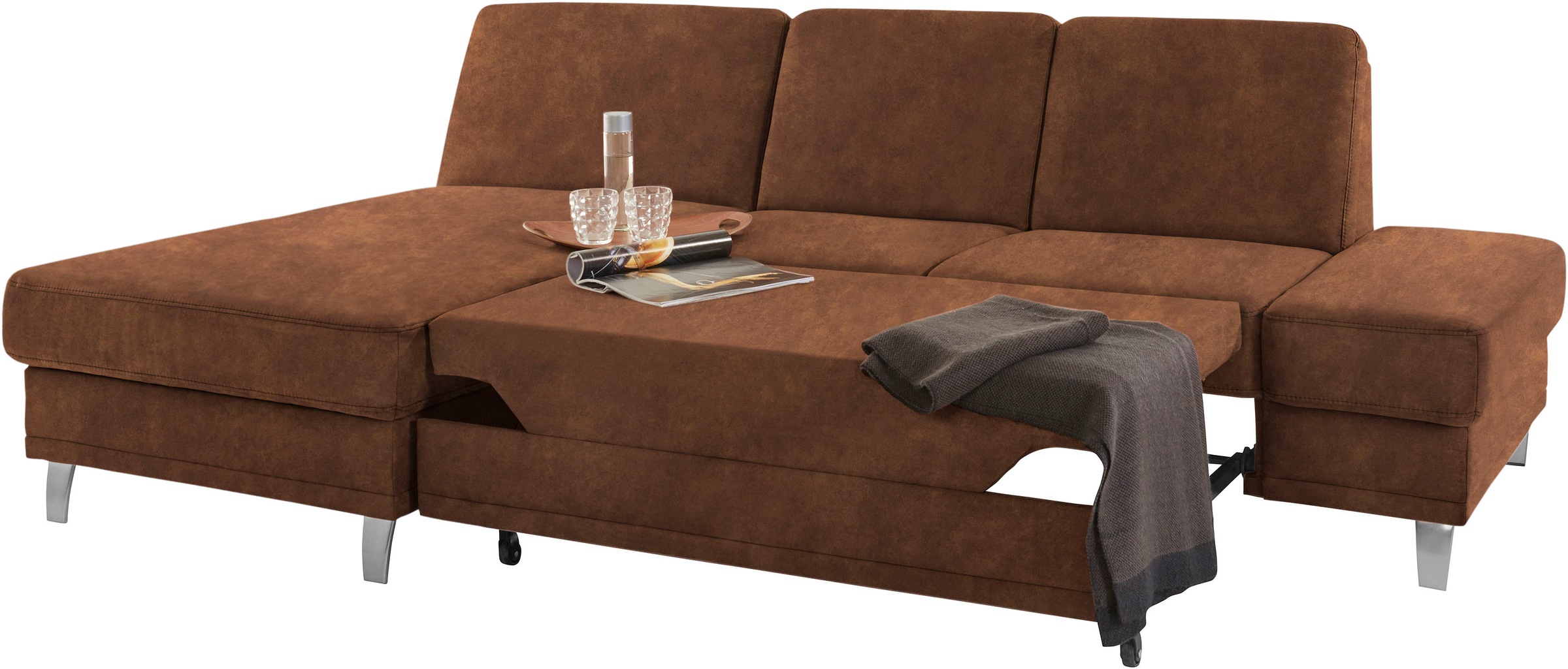 sit&more Ecksofa »Clio L-Form«, wahlweise mit Bettfunktion oder Vorziehsitz und Bettkasten, Federkern