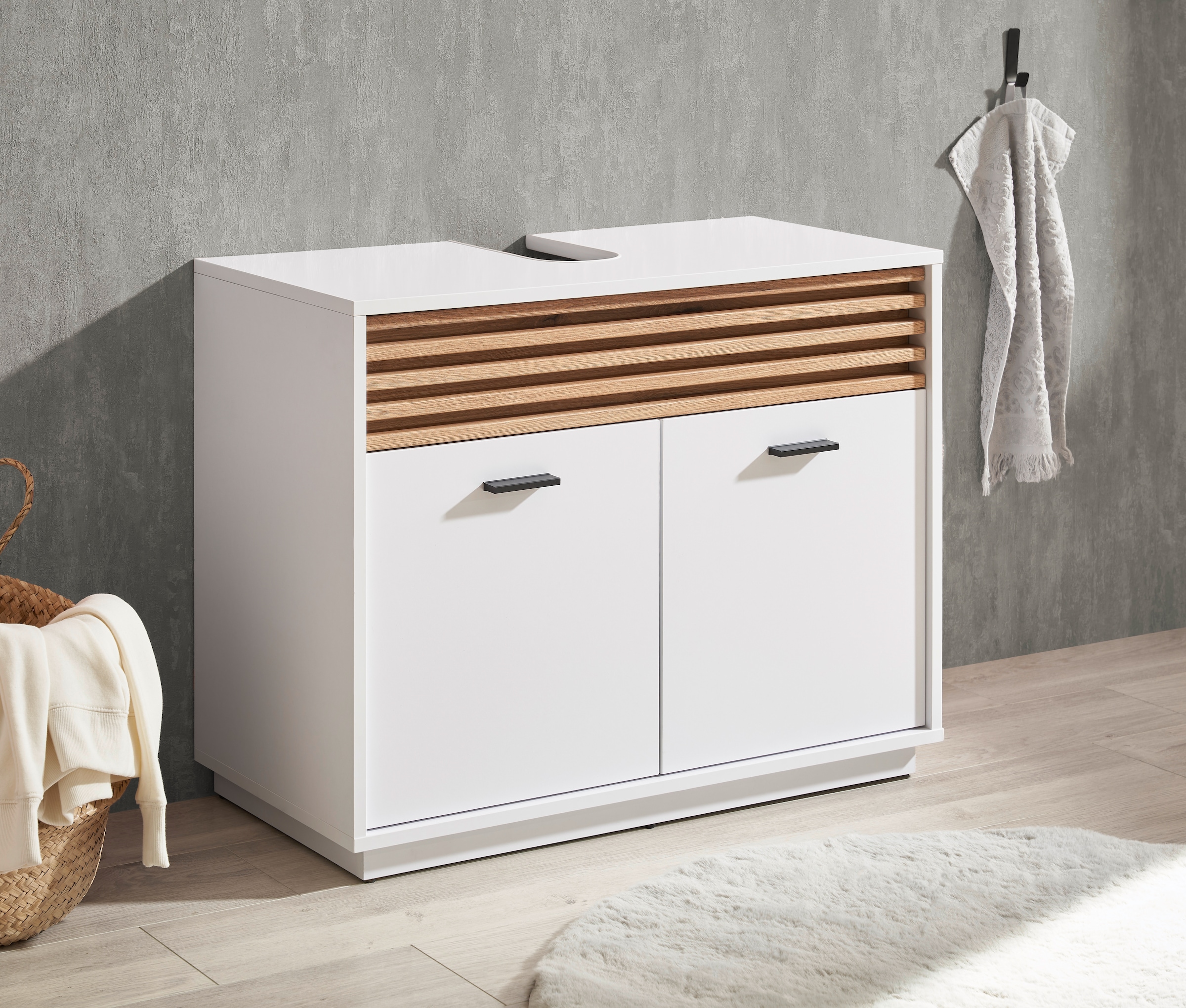 BASIC by Balculina Waschbeckenunterschrank »Liguria B/H/T 80x64x40 cm« 1 Stk. tlg. Breite 80cm, Unterflurauszug, FSC-Mix 70%