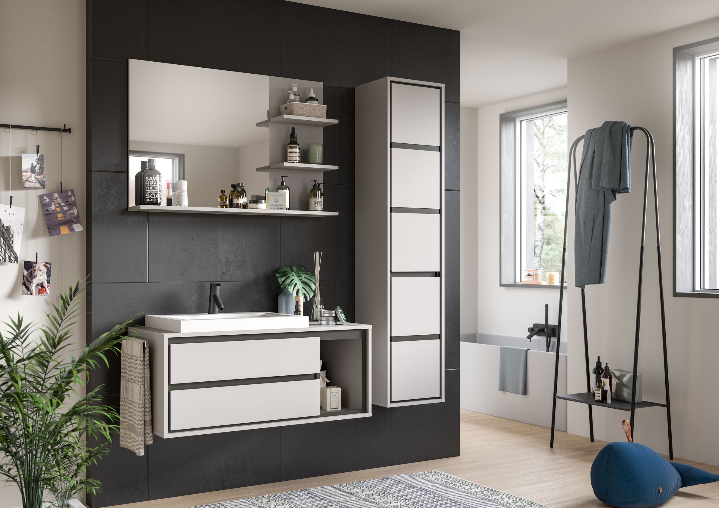 INOSIGN Spiegel »Skygge, Breite 100 cm, 3 Ablageböden, hochwertiges Spiegelglas«, (1 St.), Badmöbel, Spiegel, Wandspiegel, Bad, Badezimmer