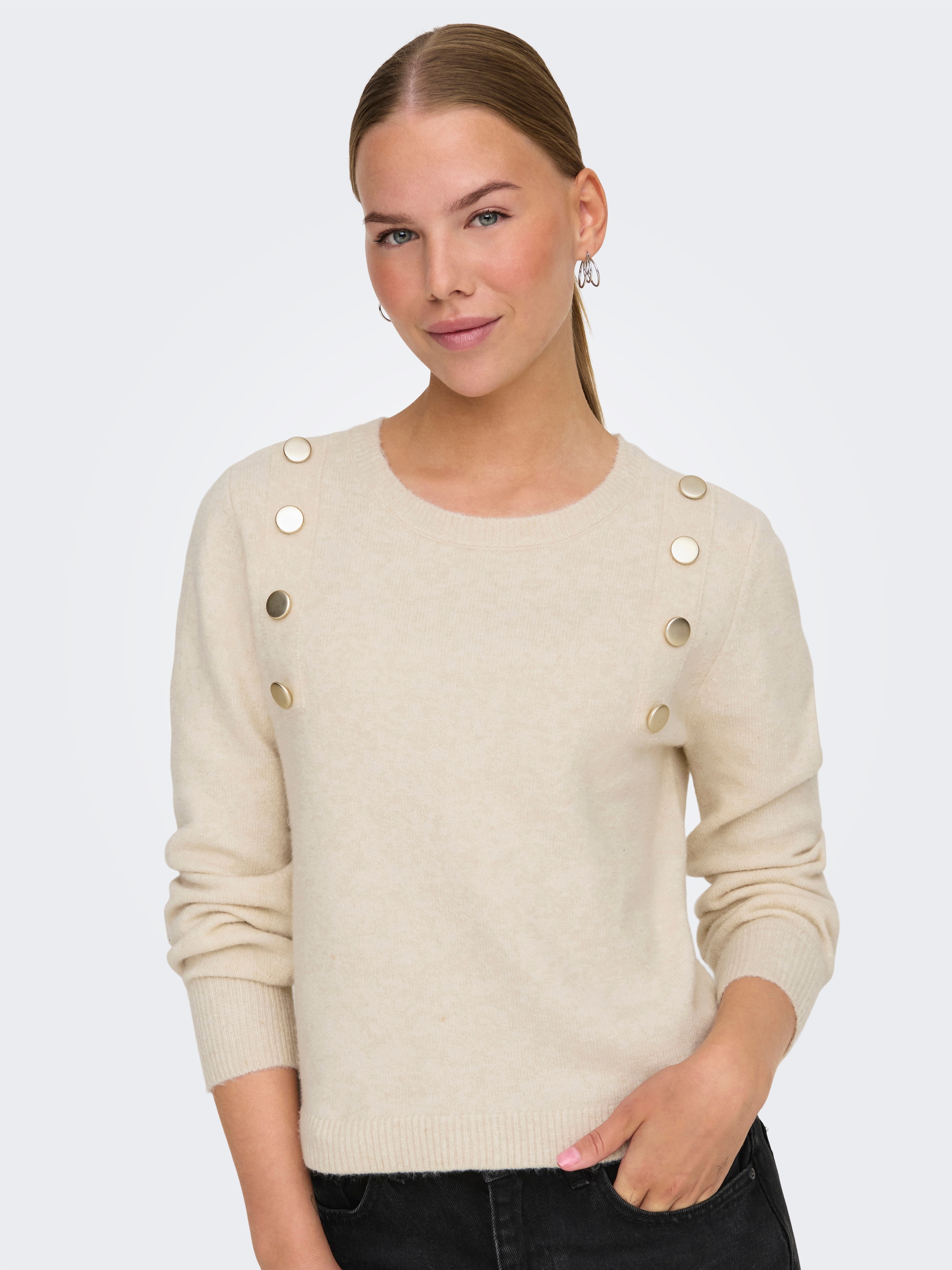 ONLY Strickpullover »ONLJEANETT LIFE LS BUTTON O-NECK CS KNT«