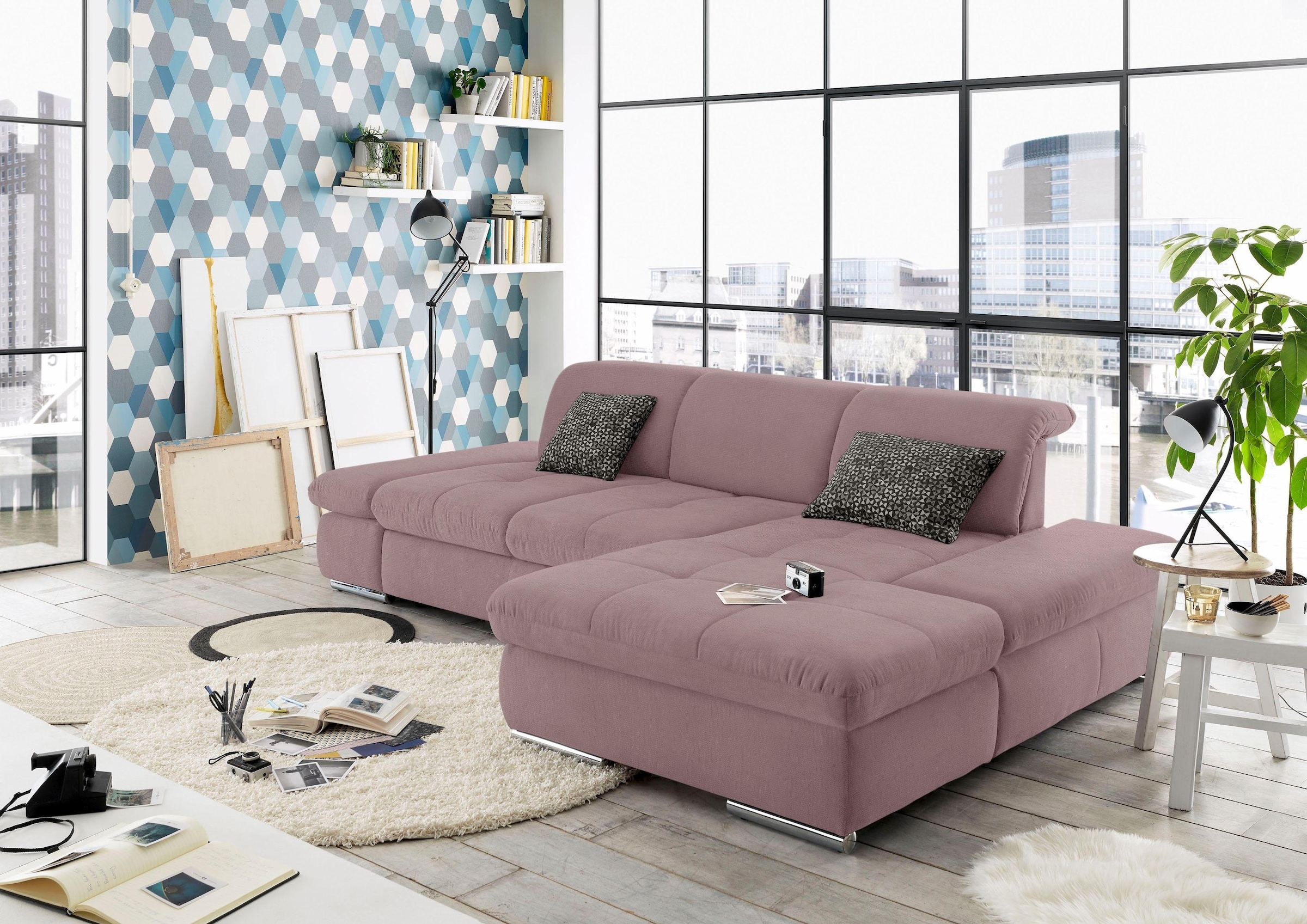 set one by Musterring Ecksofa »SO4100 V« mit verstellbaren Kopfteilen, wahl günstig online kaufen