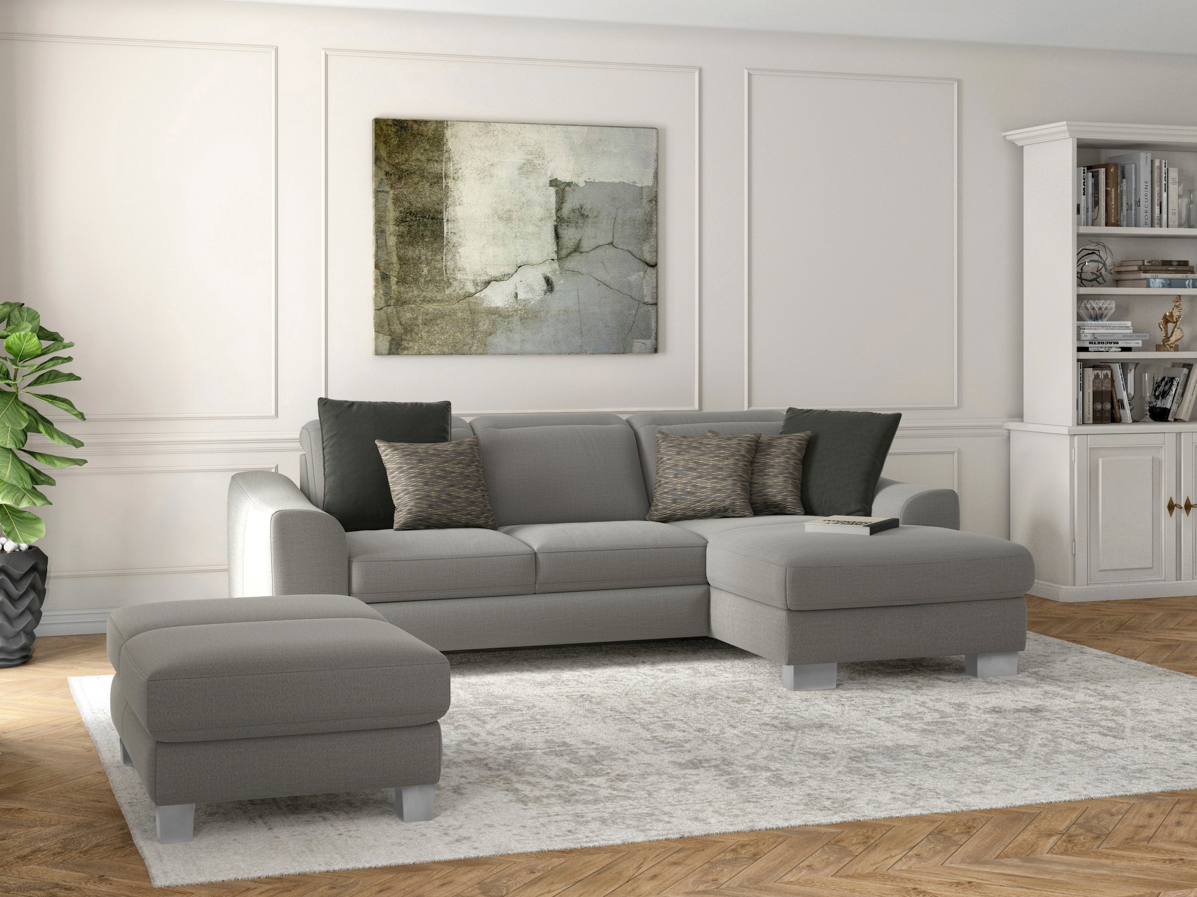 sit&more Ecksofa »Dundee L-Form« mit Federkern und Edelstahlfüßen, wahlweise mit Kopfteilverstellung