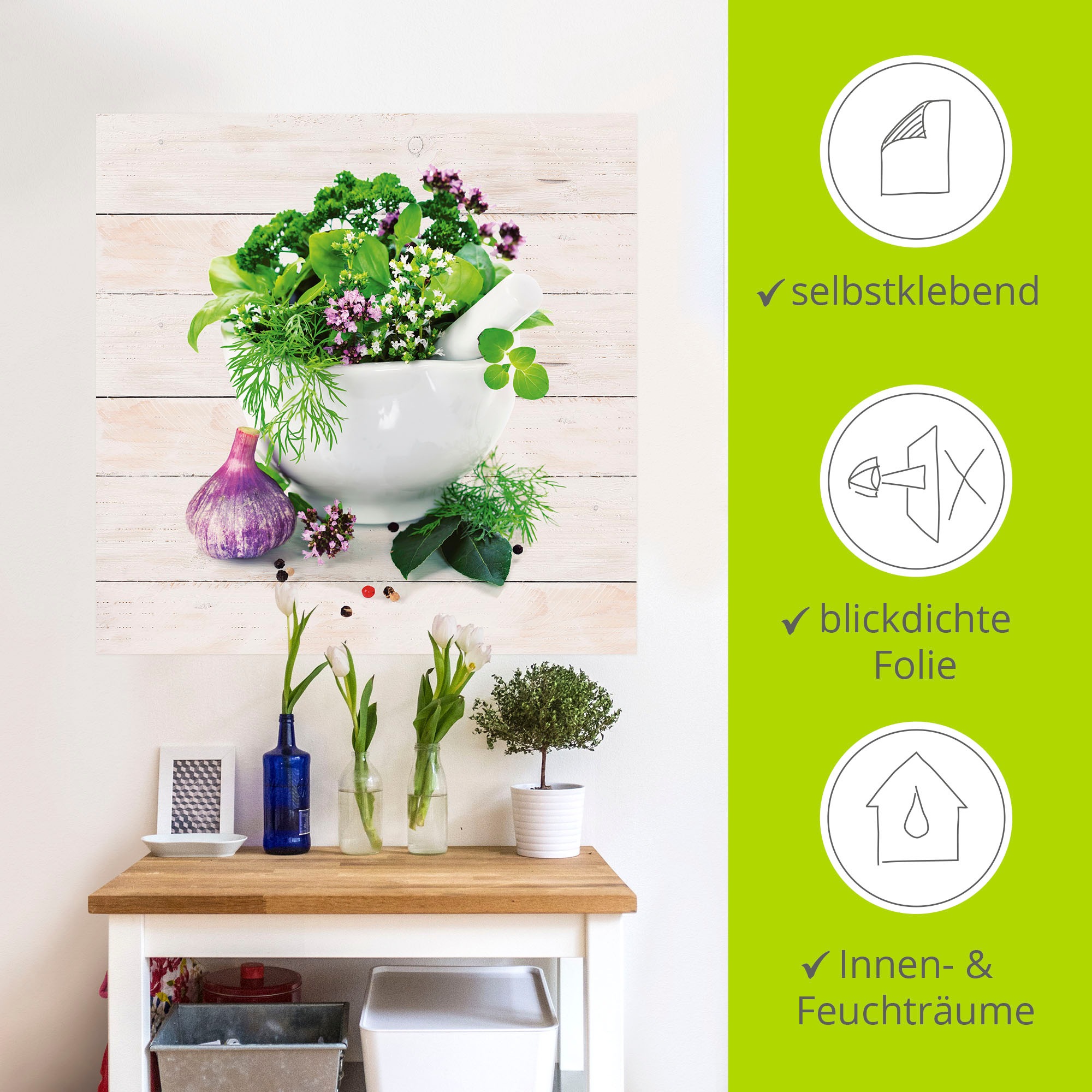 Artland Wandbild »Heilkräuter auf weißem Hintergrund Küche«, Arrangements, (1 St.), als Alubild, Outdoorbild, Leinwandbild, Poster, Wandaufkleber