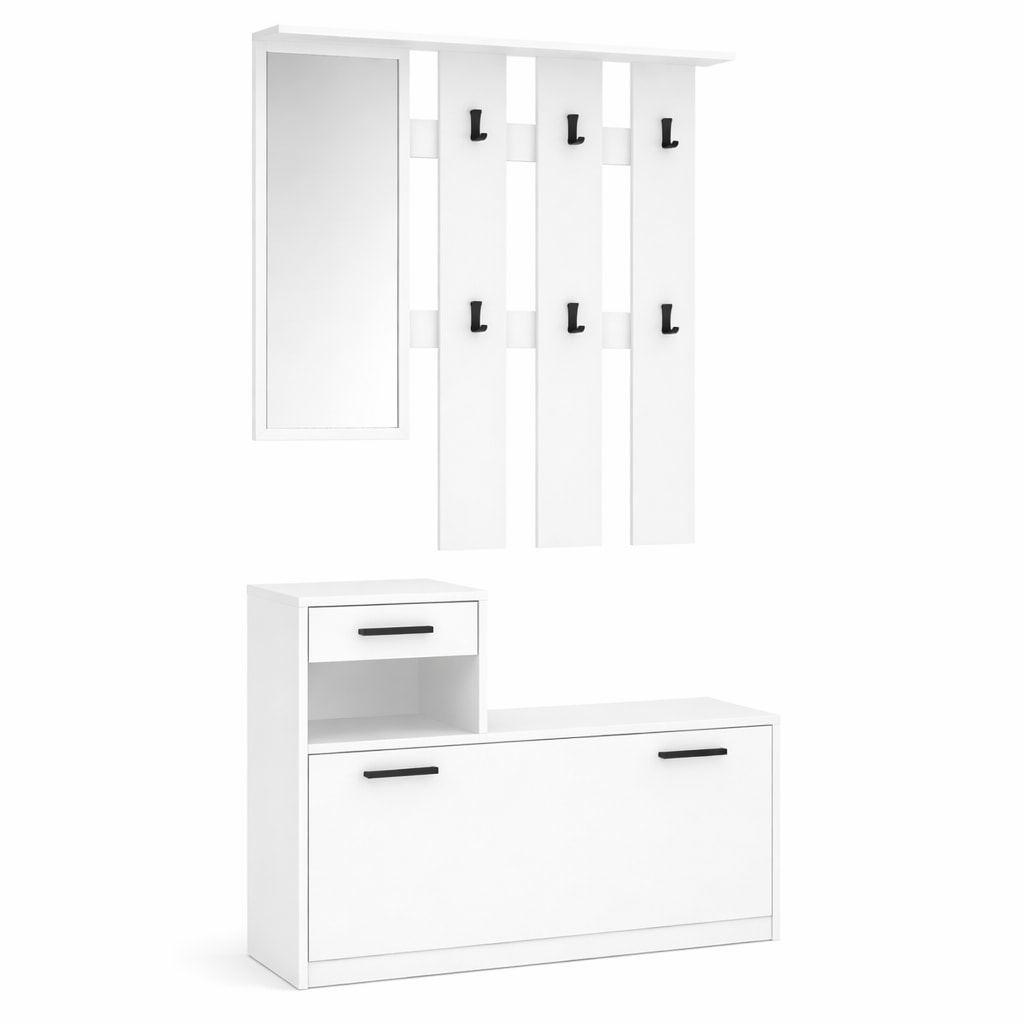 OTTO home Garderoben-Set »Luna Kommode mit 1 Klappe + 1 Schubkasten, Paneel mit Spiegel 6 Haken« 2 Stk. tlg.