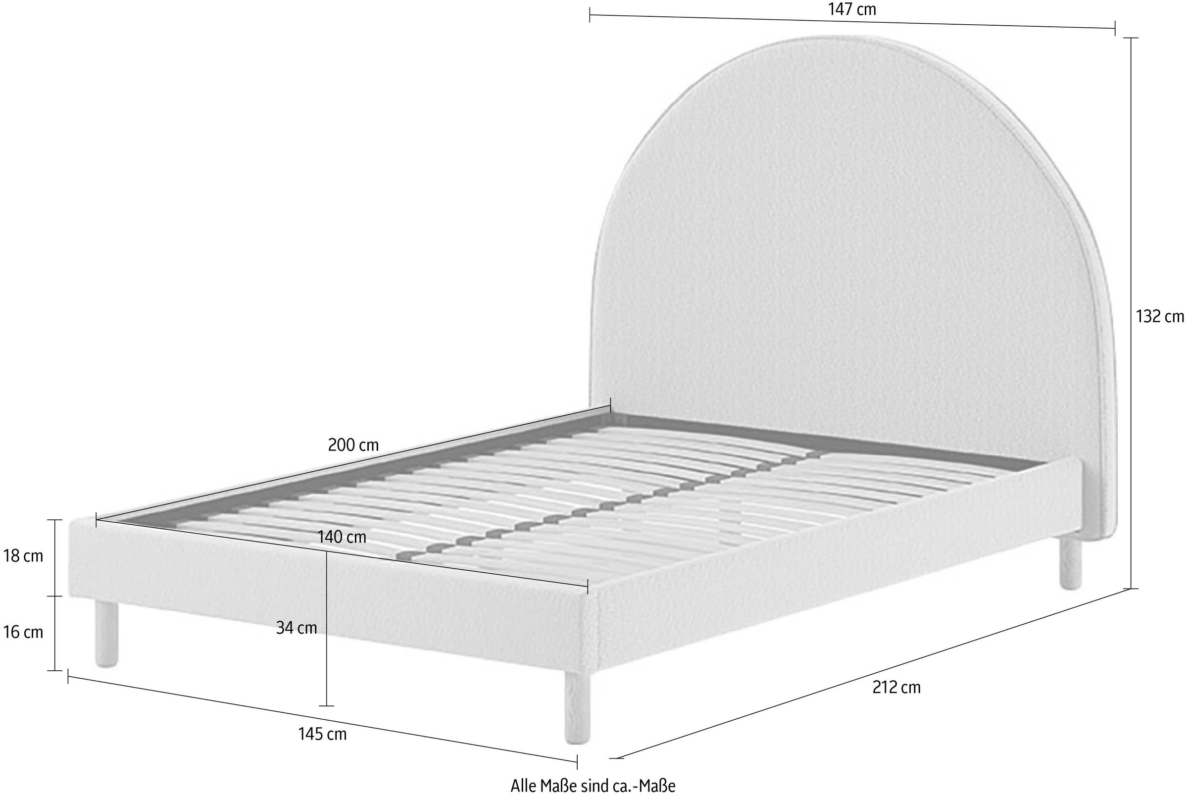 Vipack Polsterbett »MOON«, (Made in Europe), 2 Breiten (90 o. 140 cm), Lattenrost, Bouclé Stoff, wahlw. 4 Farben