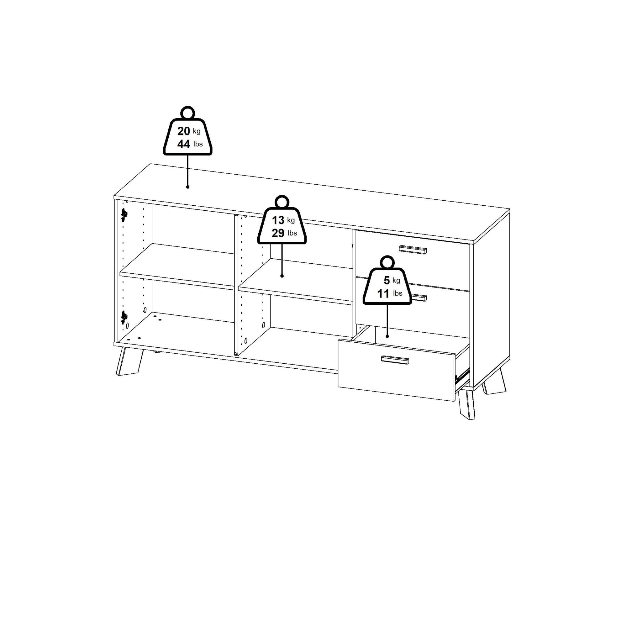 andas Sideboard »Ikast, Stauraum, Schubladenschrank, Aufbewahrung«, 2 Türen und 3 Schubladen, Breite 147 cm, Höhe 73 cm