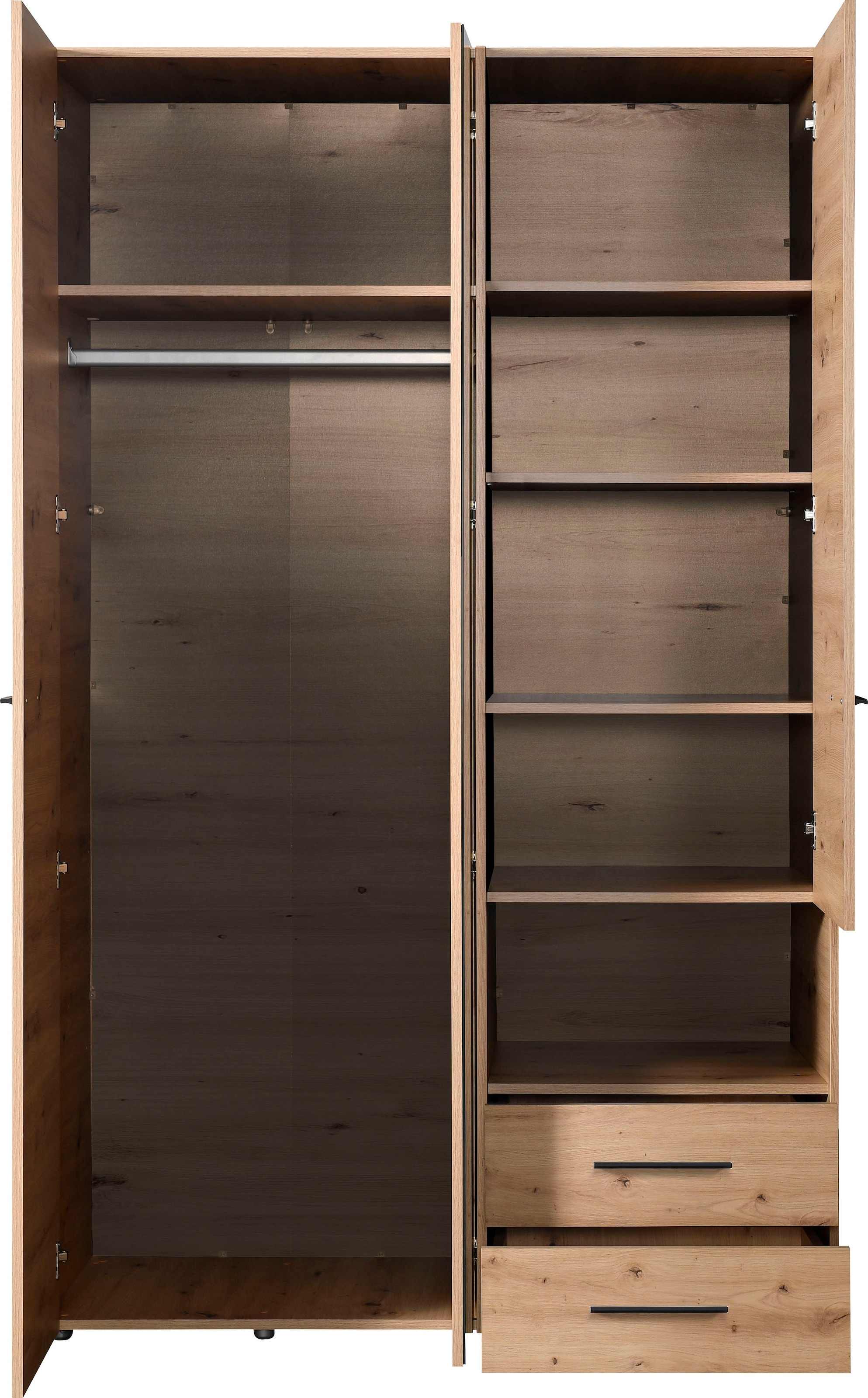 INOSIGN Kleiderschrank »Leon, FSC® -zertifiziertem Holzwerkstoff«, mit Spiegel, Innenausstattung und 2 Schubladen, 127,5x55x205,5cm