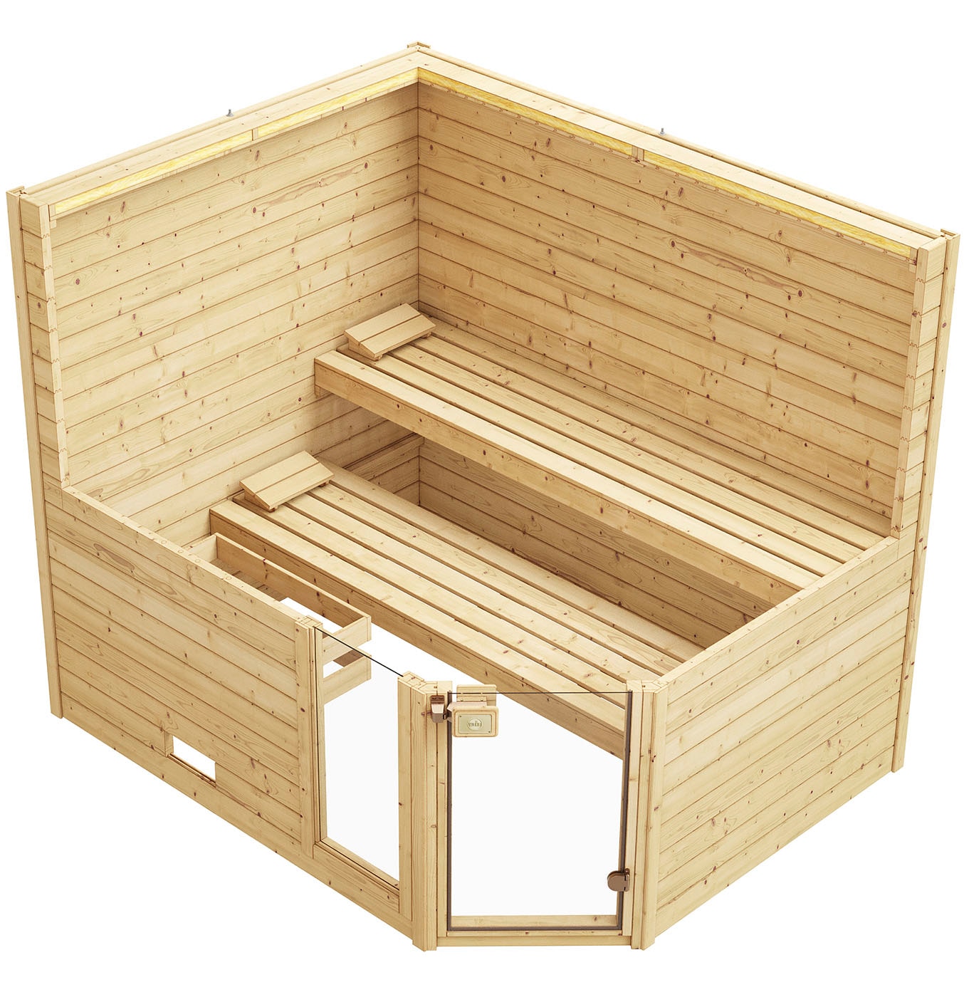 weka Sauna »Massivholzsauna VALIDA Eck 3« Blockbohlen, Fensterlement, moderne Ganzglastür