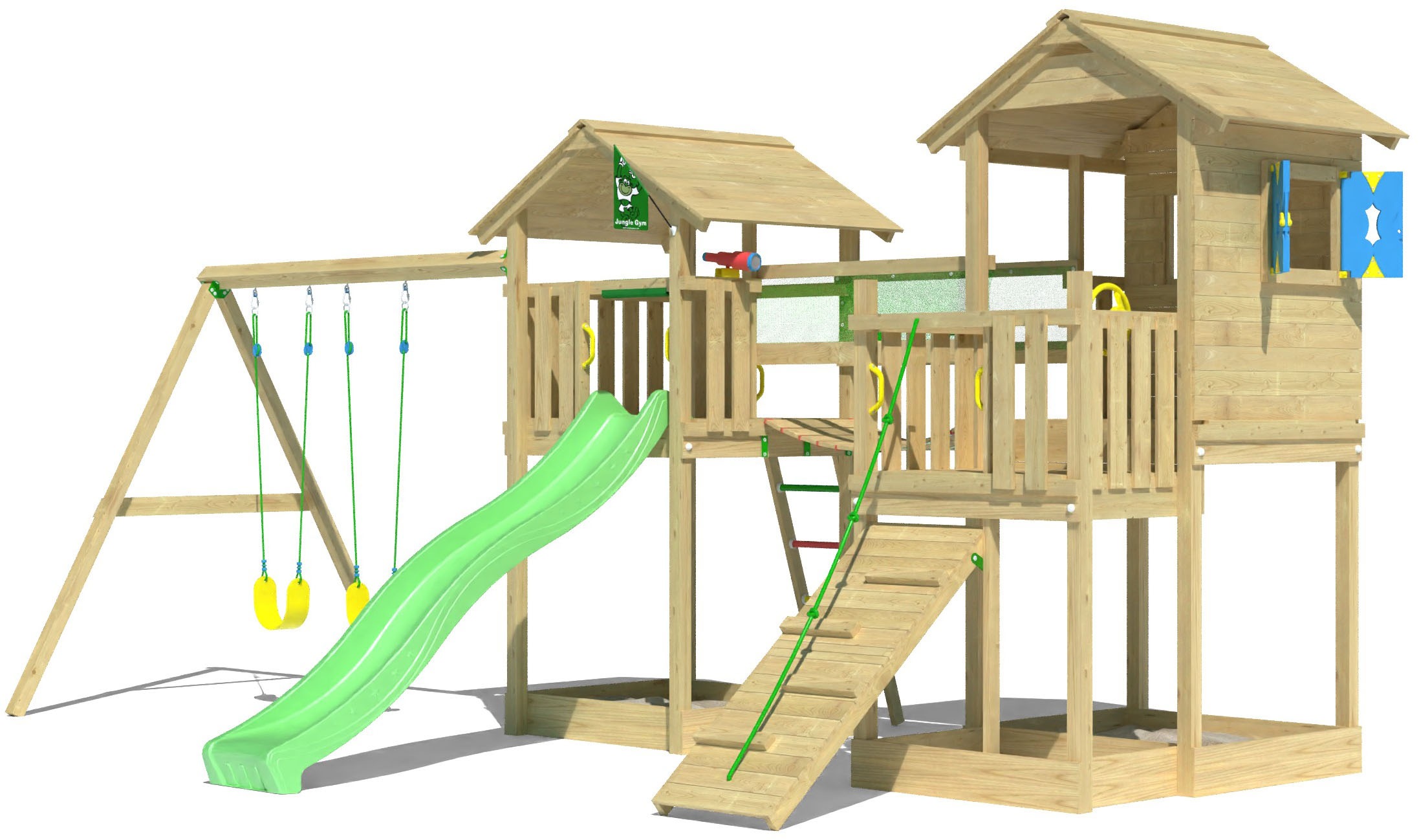Jungle Gym Spielturm »Stronghold«, (Set), Spielanlage mit 2 Türmen, Schaukel und Rutsche mit Wasseranschluss