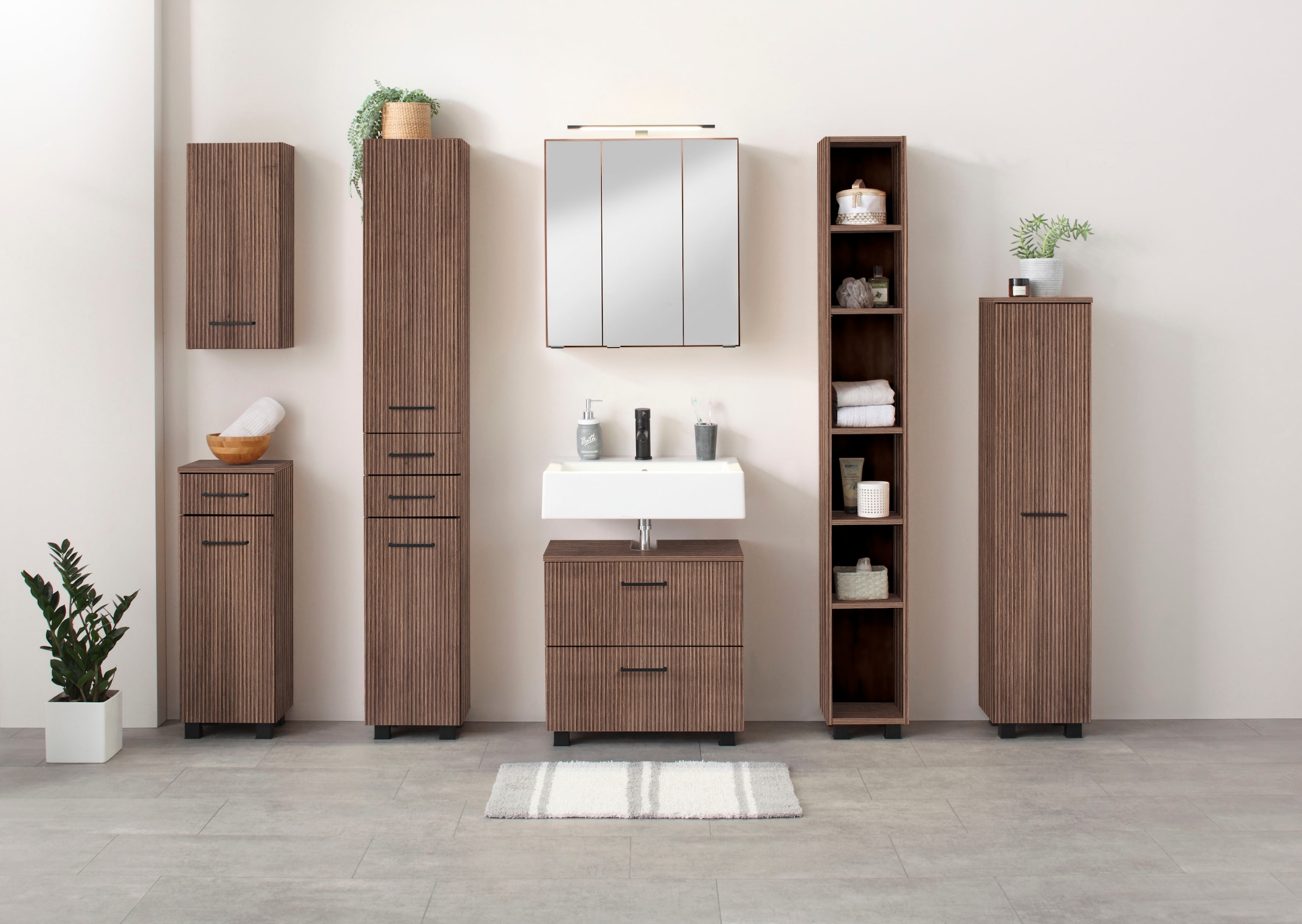welltime Hochschrank »Trento, verschiedene Ausführungen und Farben«, Badmöbel, Seitenschrank Breite 30 cm, viel Stauraum, Made in Germany
