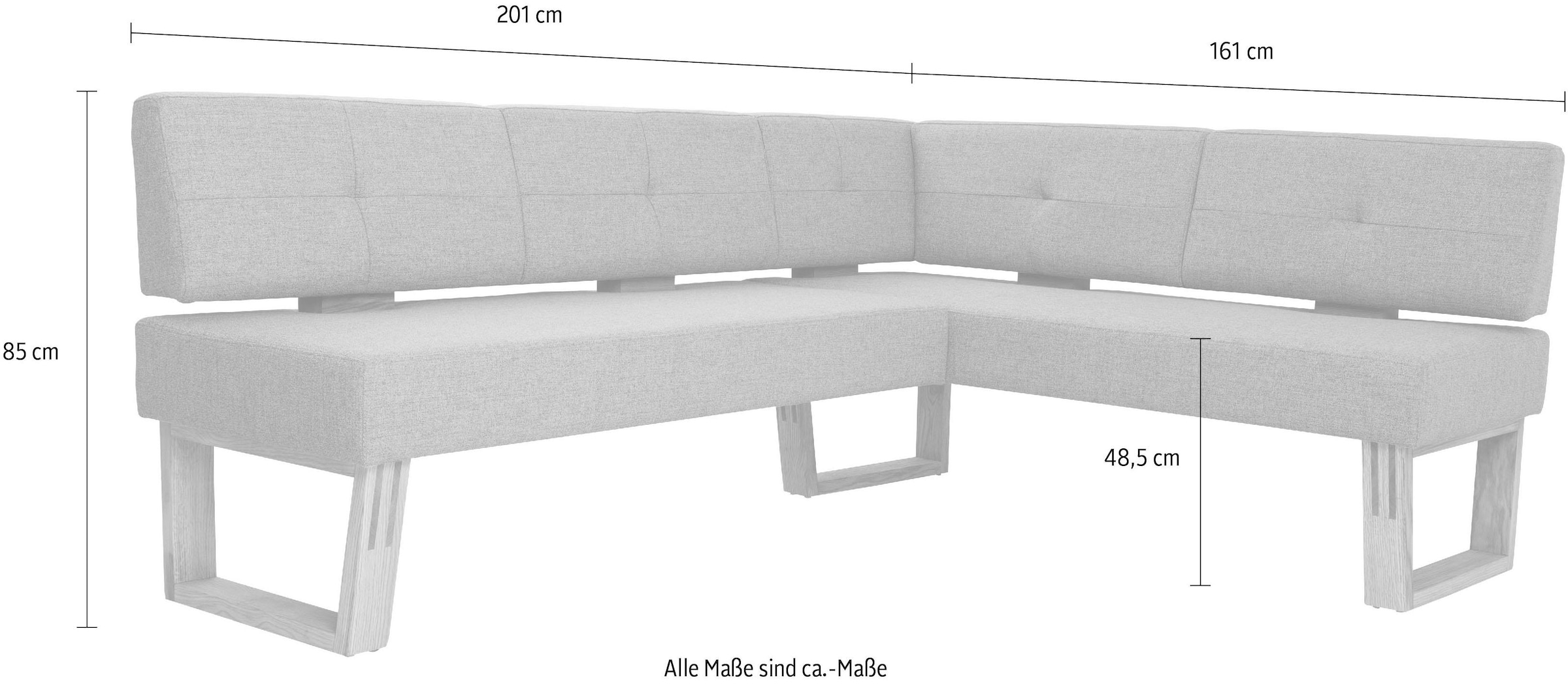 Home affaire Eckbank »Ponza«, mit Massivholzgestell, Küchenbank in tollen Farben, Breite 201x161 cm