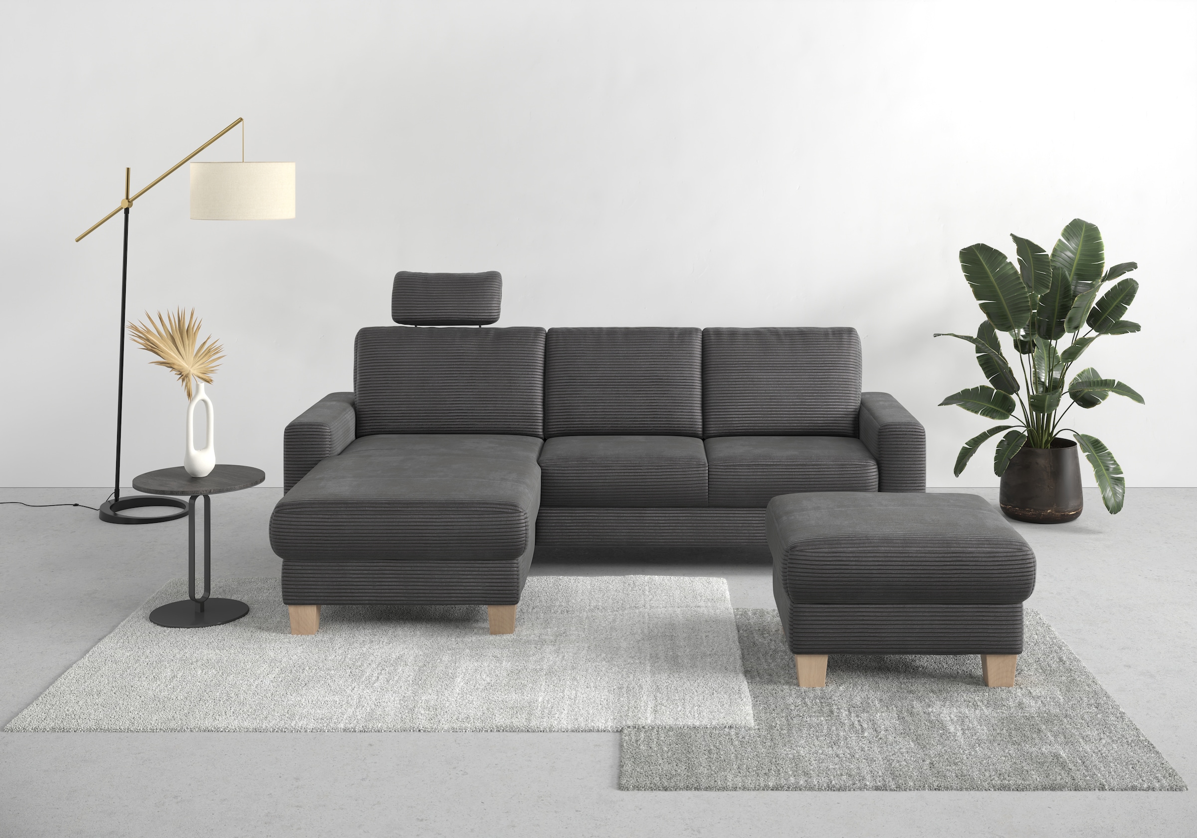 Home affaire Ecksofa »Summer L-Form«, mit Recamiere, mit oder ohne Bettfunktion und Bettkasten, Cord-Bezug