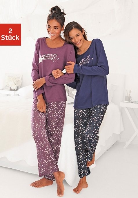 Vivance Pyjama, (4 kaufen Oberteile Stück), tlg., mit in online 2 Tierdruck schönen Farben