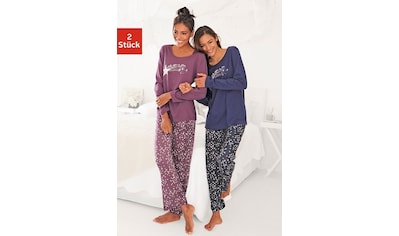 Vivance Pyjama, (4 tlg., 2 Stück), Oberteile in schönen Farben mit Tierdruck  online kaufen