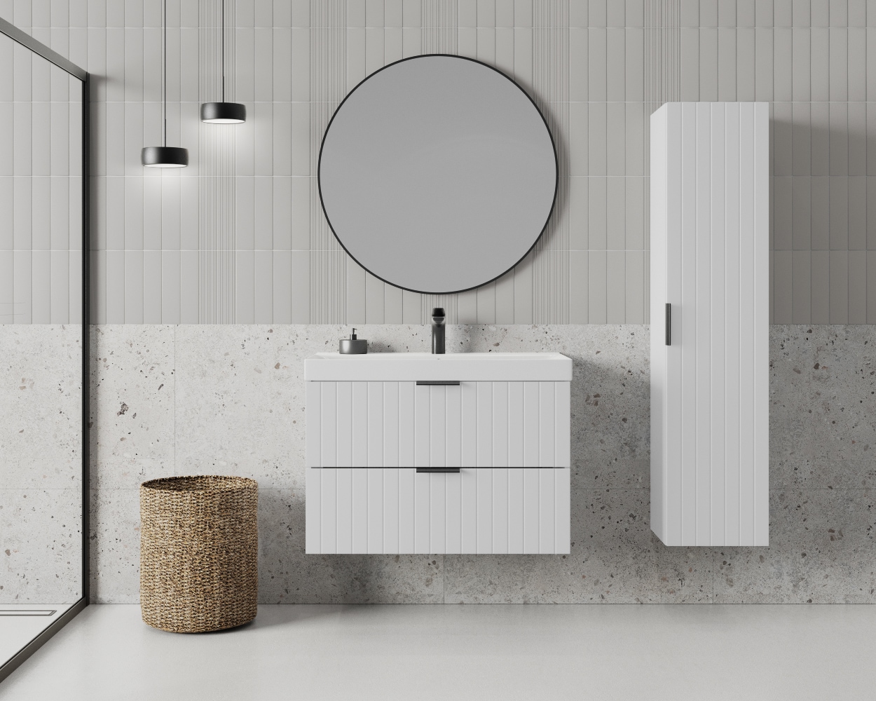 welltime Hängeschrank »HARMONY rechts/links montierbar, Breite 32 cm, modernes Design« Schrank mit 3 Einlegeböden, Soft-Close-Function, Paneeloptik