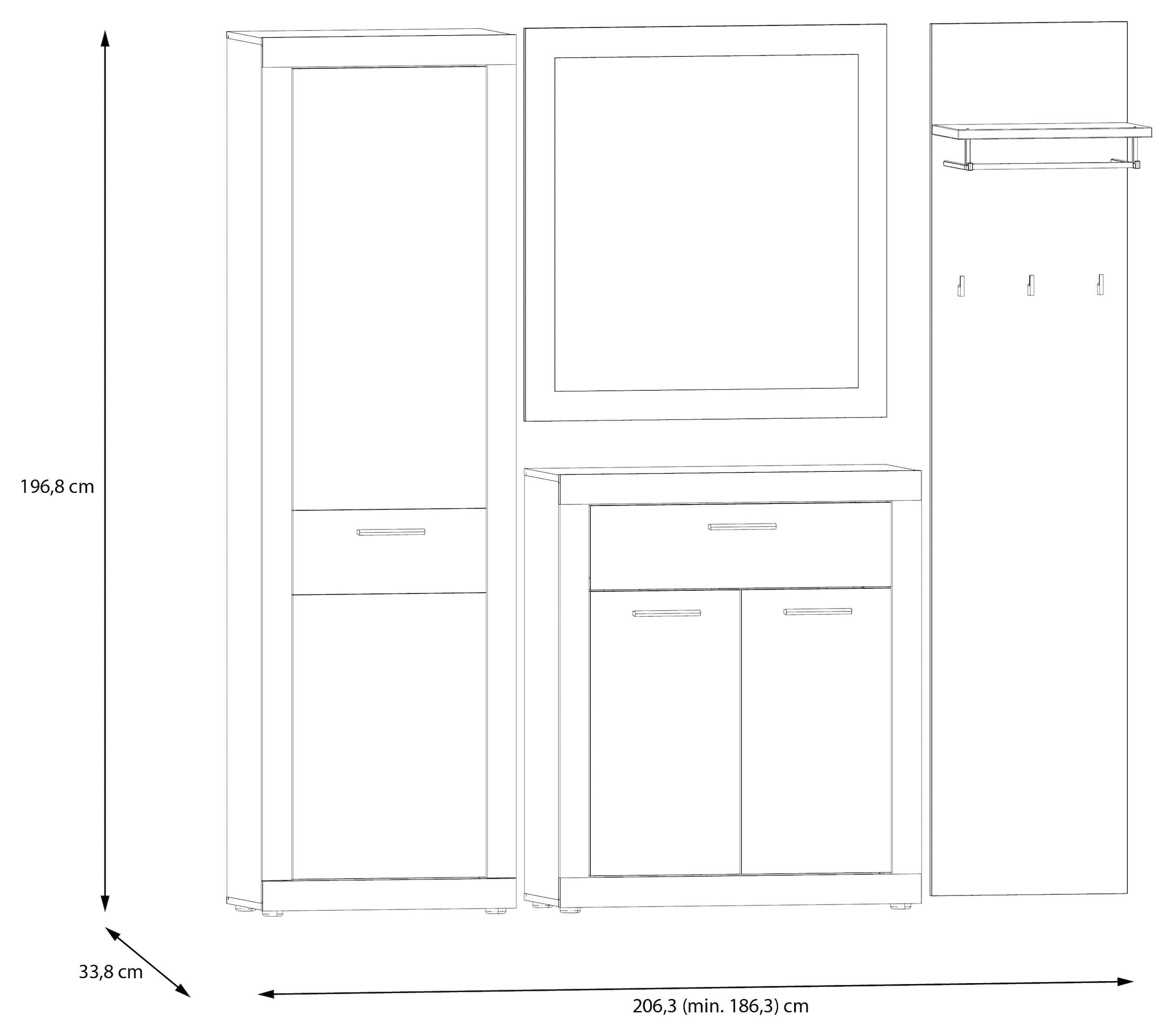 FORTE Garderobenpaneel »Baccio«, (Kombinierbar mit 14164136, 27097631, 93072840), Panell, Kleiderstange, Haken, Kleine Flure