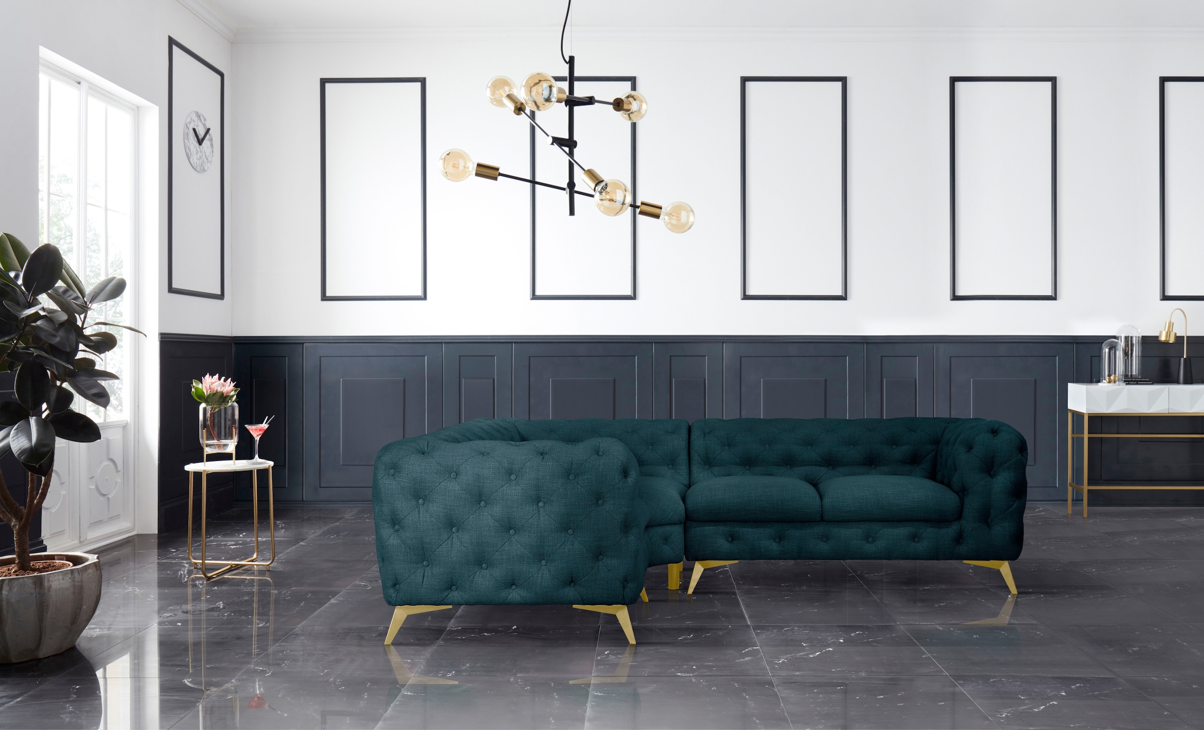 Leonique Chesterfield-Sofa »Ecksofa GLYNIS L-Form mit Wellenunterfederung, günstig online kaufen