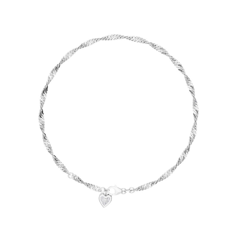 FIRETTI Fußkette mit Anhänger »Schmuck Geschenk Silber 925 Körperschmuck Herz+LIEBE Singapurkette« mit Zirkonia (synth.) silberfarben-kristallweiß...