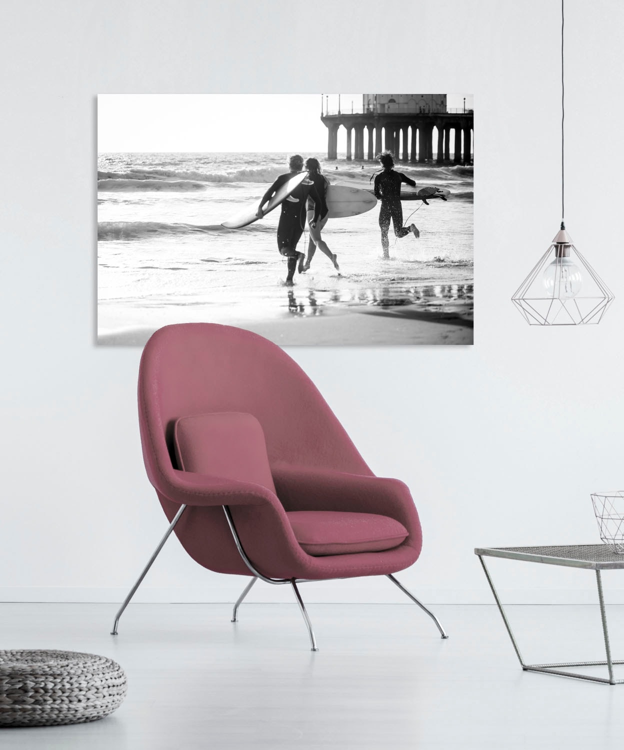 queence Acrylglasbild »Surfer am Strand«, Kunst-Schwarz-Weiß-Unterwasserwelt-Sport, Fine Art-Print in Galeriequalität