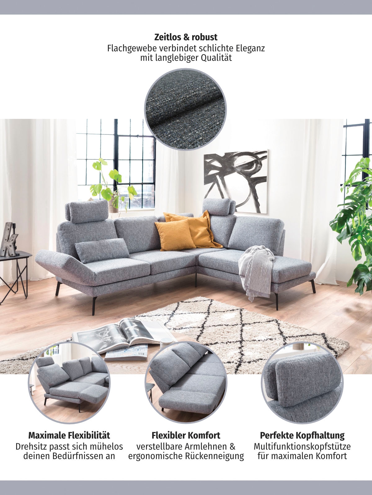 3C Candy Ecksofa »Kairo Multifunktion-Sofa, bequem und viele Komfortfunktionen, L-Form«, inklusive Drehsitz-, Armlehnen- und Rückenverstellung