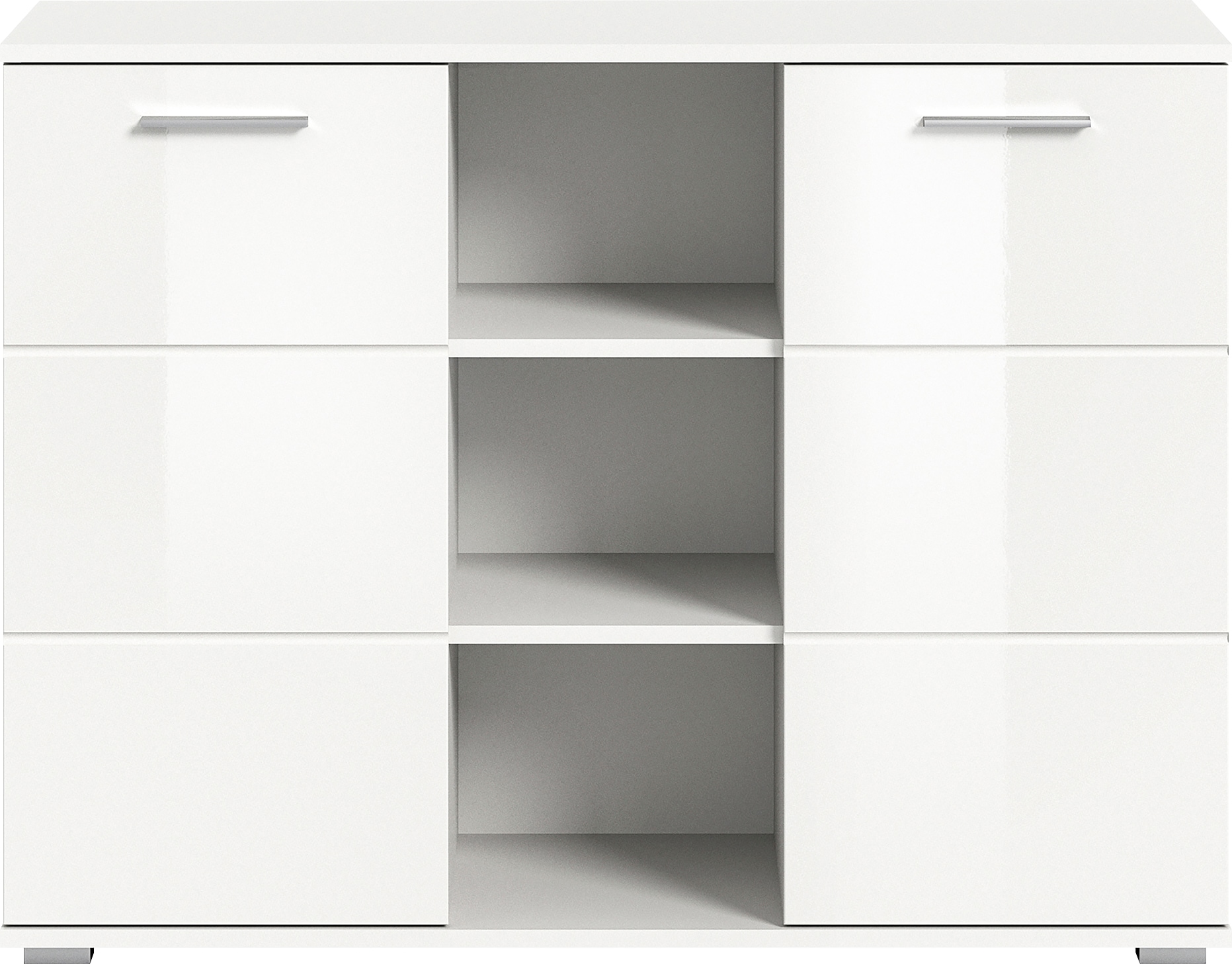 INOSIGN Sideboard »Valge, Breite 110 cm, 2 Türen, 4 verstellbare Böden, 3 offene Fächer«, Front-Rillenfräsung, Schuhkommode, Anrichte, Schrank, Kommode