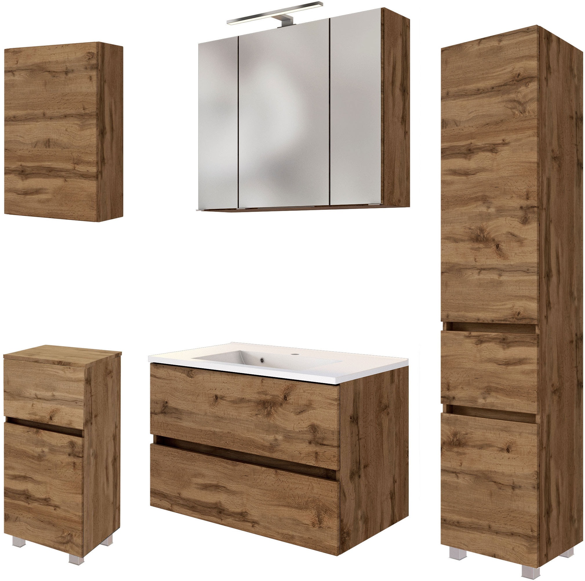 welltime Badmöbel-Set »Welltime Möbel Baabe Waschtisch-Set 3tlg. oder 5tlg. günstig online kaufen