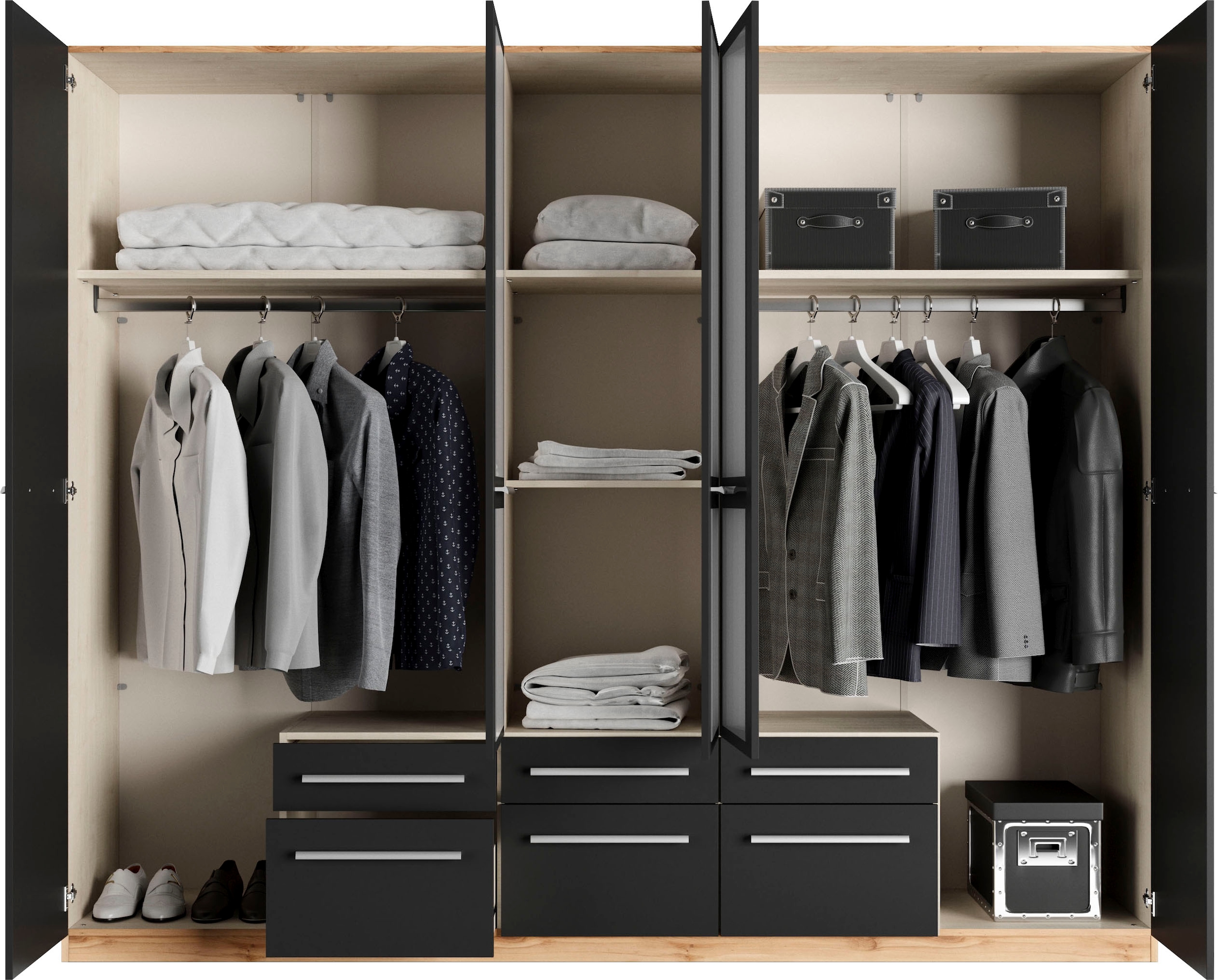 priess Kleiderschrank »Schrank Garderobe Wäscheschrank Barcelona in 5 Breiten«, viel Stauraum, geräumige Schubkästen, mit Spiegel, MADE IN GERMANY