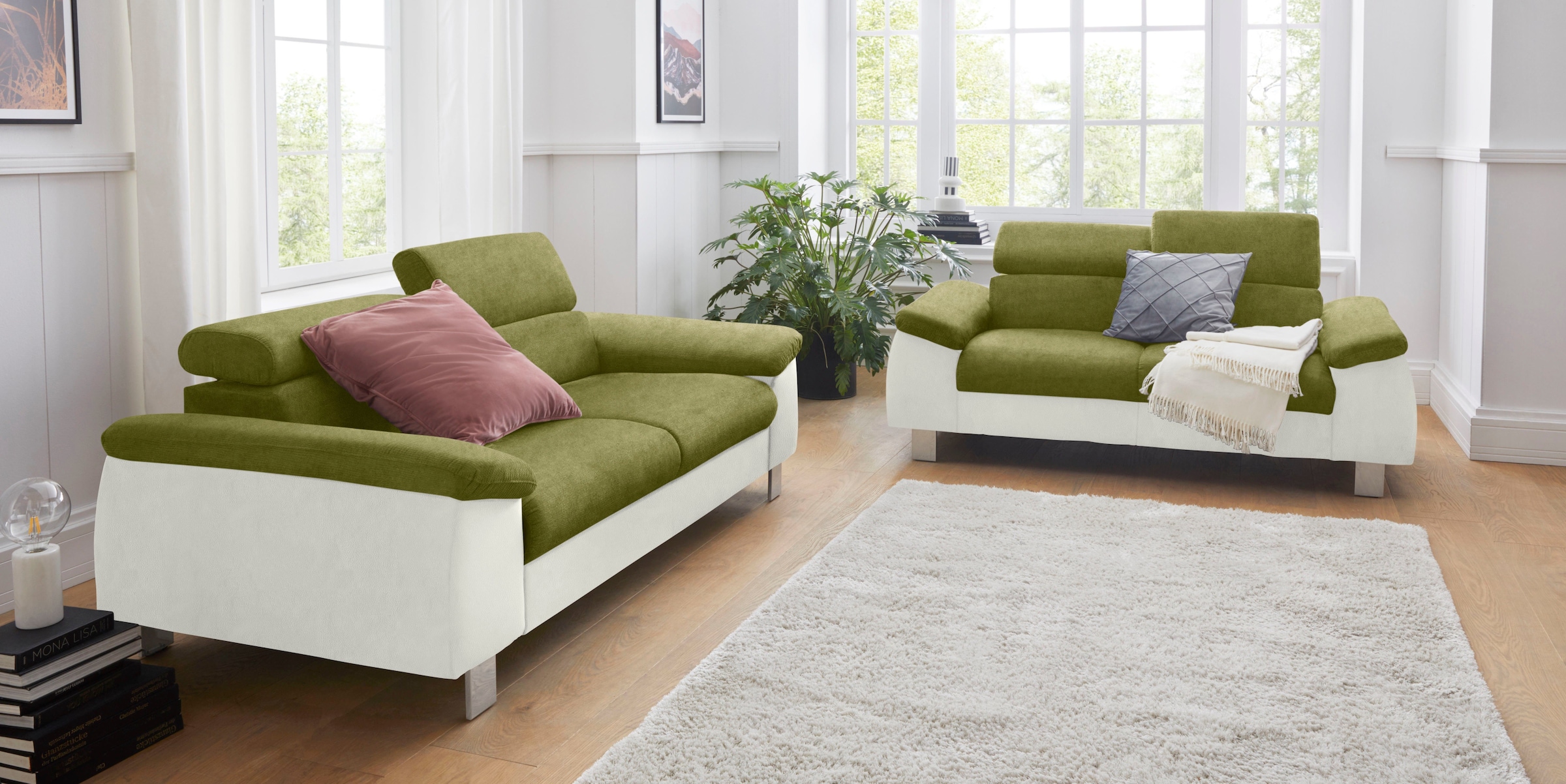 COTTA Polstergarnitur »Komaris«, (Set), Set bestehend aus: 2-Sitzer mit Kopfteilverstellung & Hocker