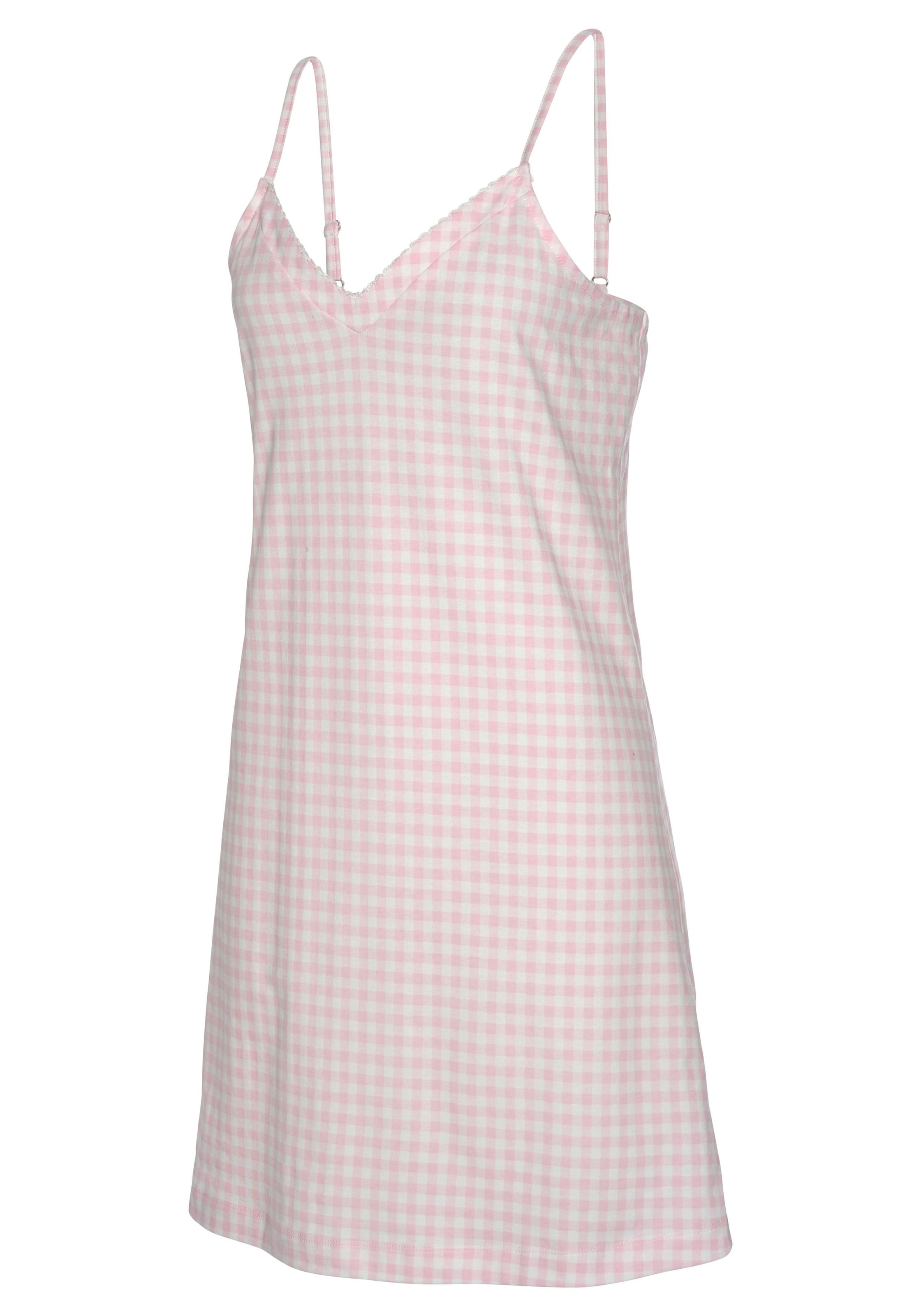 Vivance Dreams by Lascana Negligé Ohne Taschen mit feinem Karo-Muster und Häkelkante