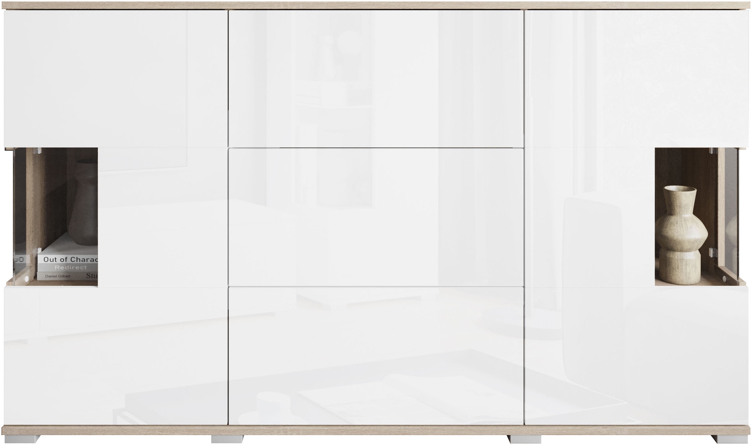 INOSIGN Sideboard »Kenia«, (1 St.), Sideboard mit 3 Schubladen, 6 Fächern, Glastüren, Breite 150 cm