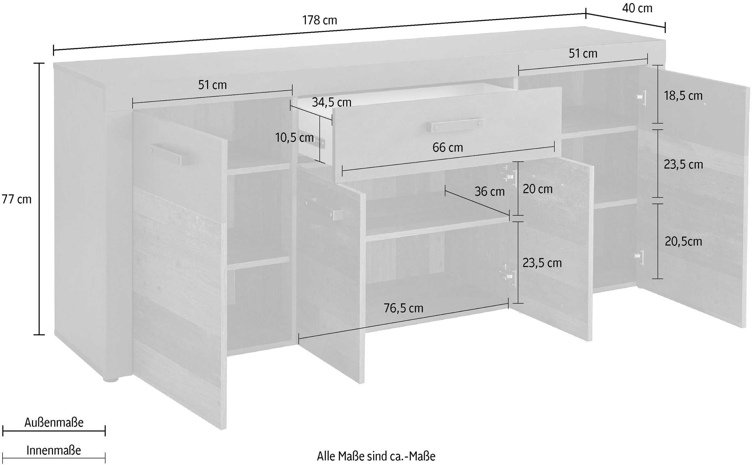 INOSIGN Sideboard »Ilana«, Kommode mit Schublade und 8 Fächern, Breite 178 cm