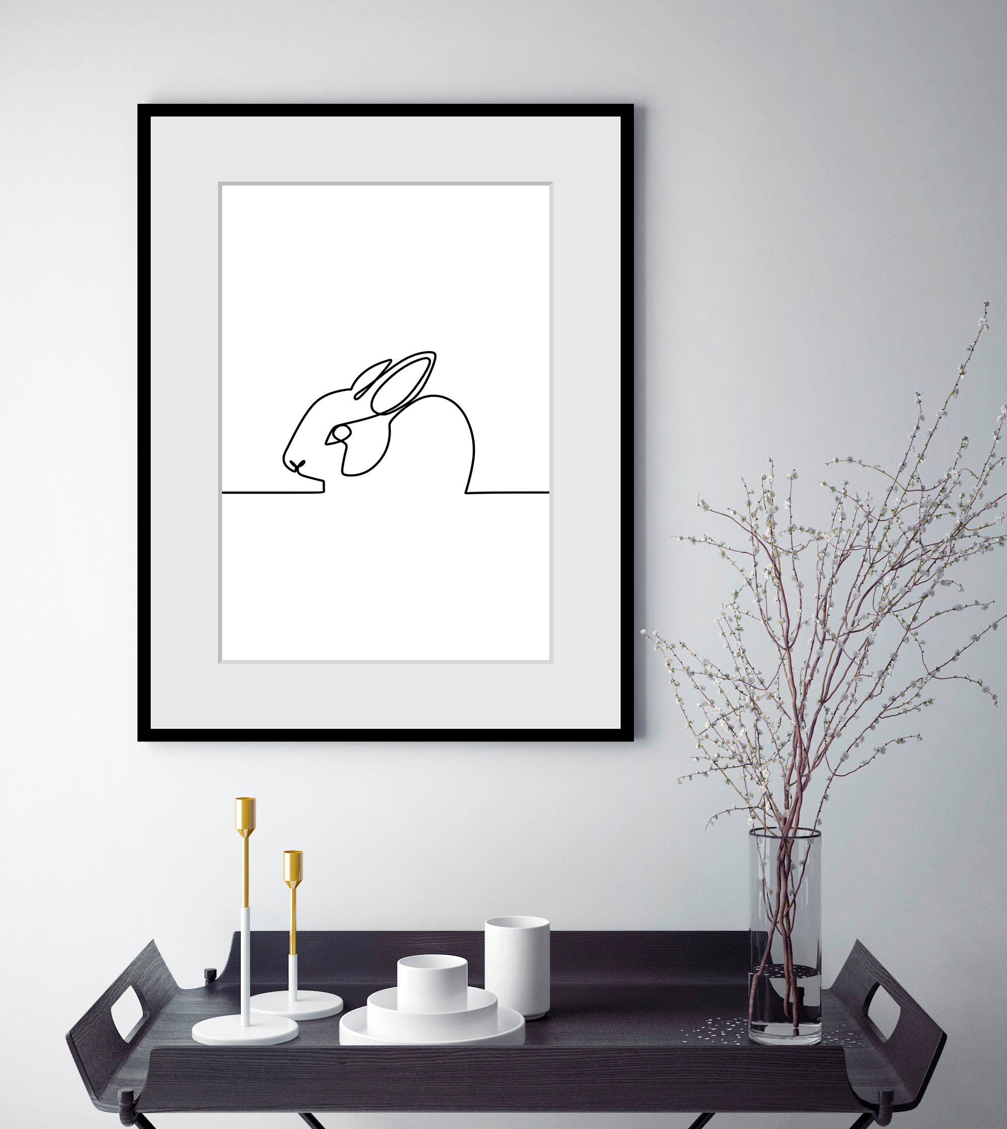 queence Bild »Picasso Hase«, Schwarz-Weiß-Kunst-Modern-Hase-Hasen-Haustiere günstig online kaufen