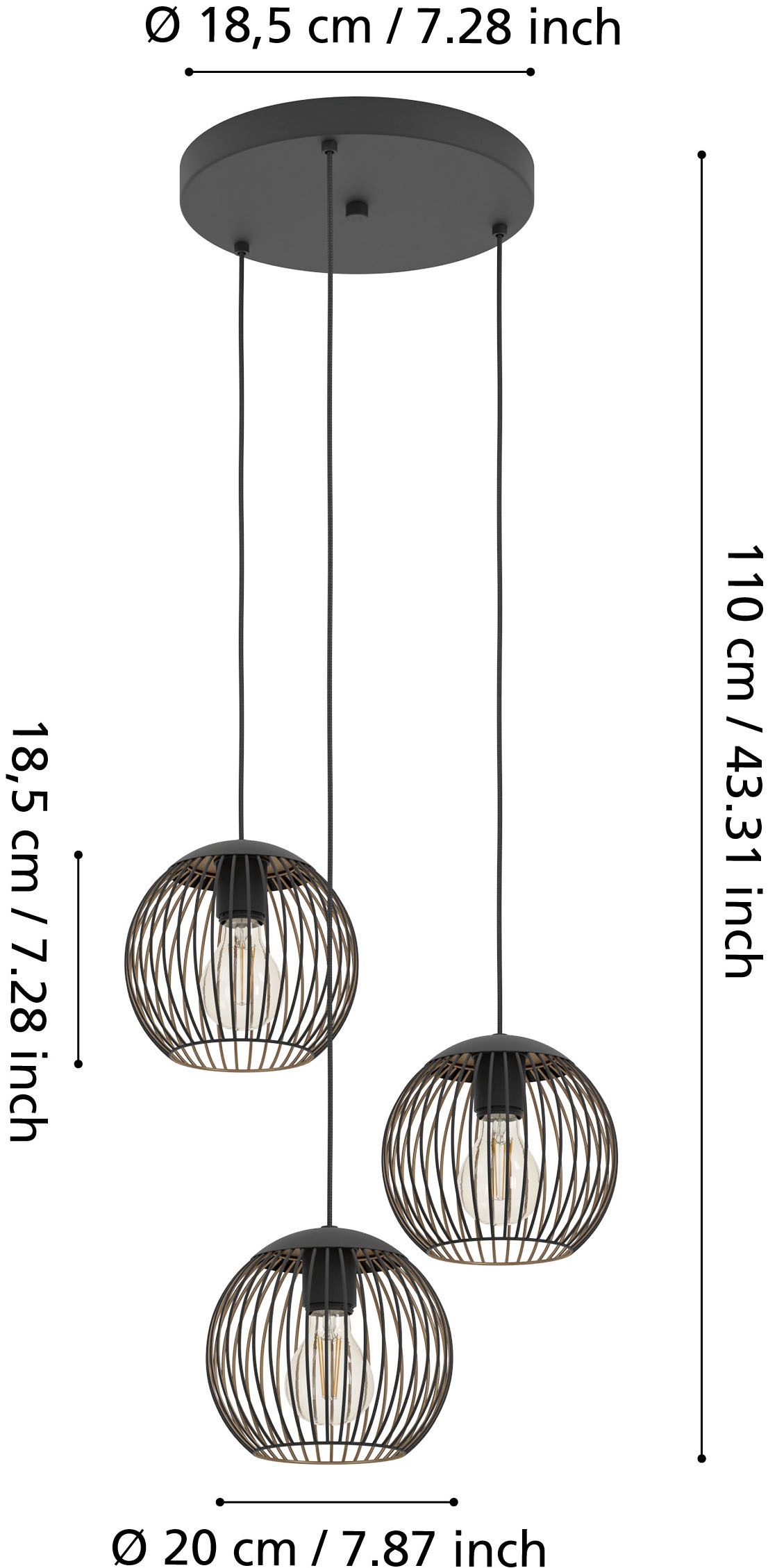 EGLO Hängeleuchte »ALMANZORA Pendellampe - Stahl - E27 - 3X60W - IP20« E27 1 Stk. Hängelampe, Deckenlampe, Wohnzimmer, Esszimmer, H130 x Ø46,5 cm