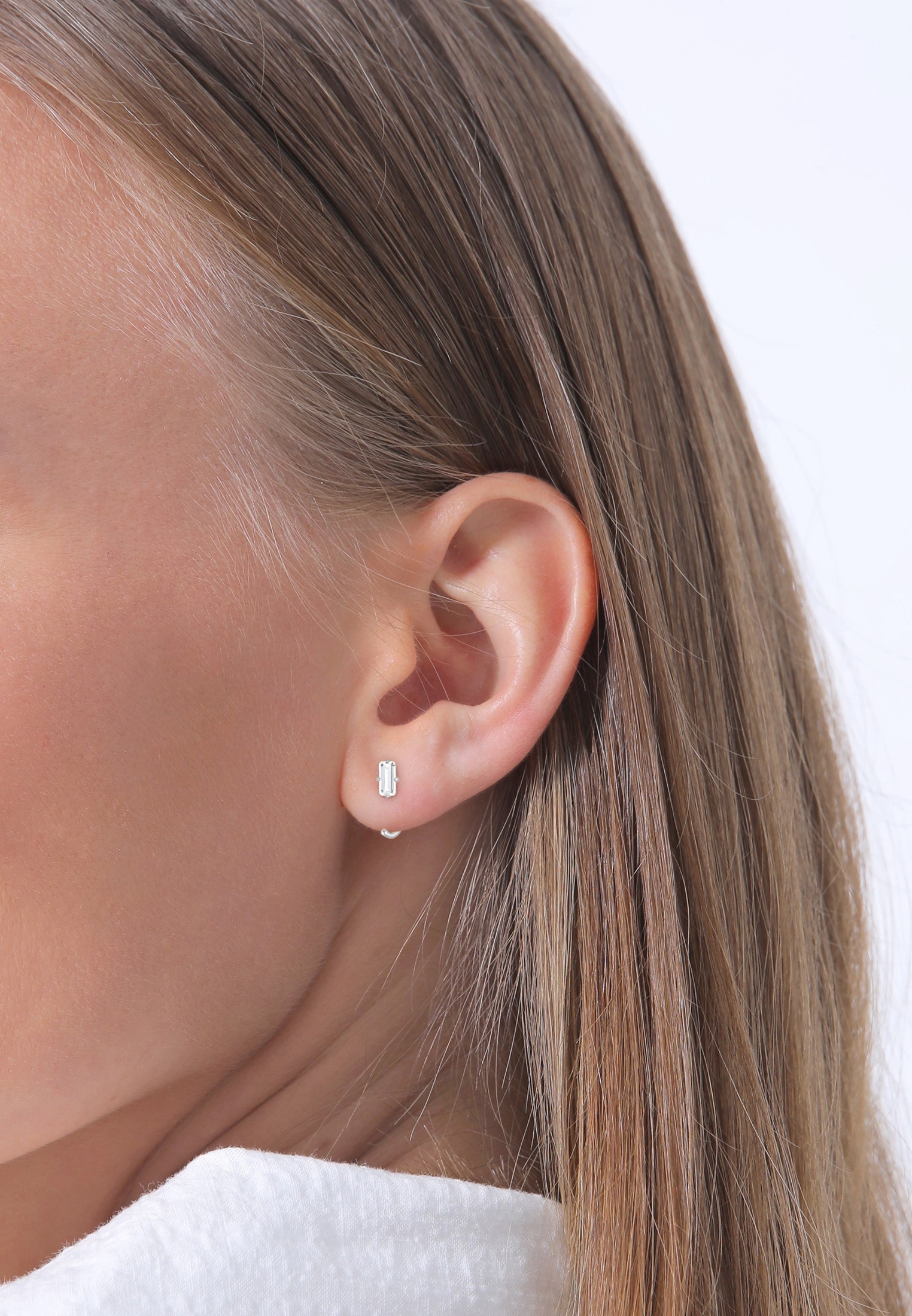 Elli Premium Paar Ohrhänger »Creolen Stecker Hoops Edelstein 925 Silber«
