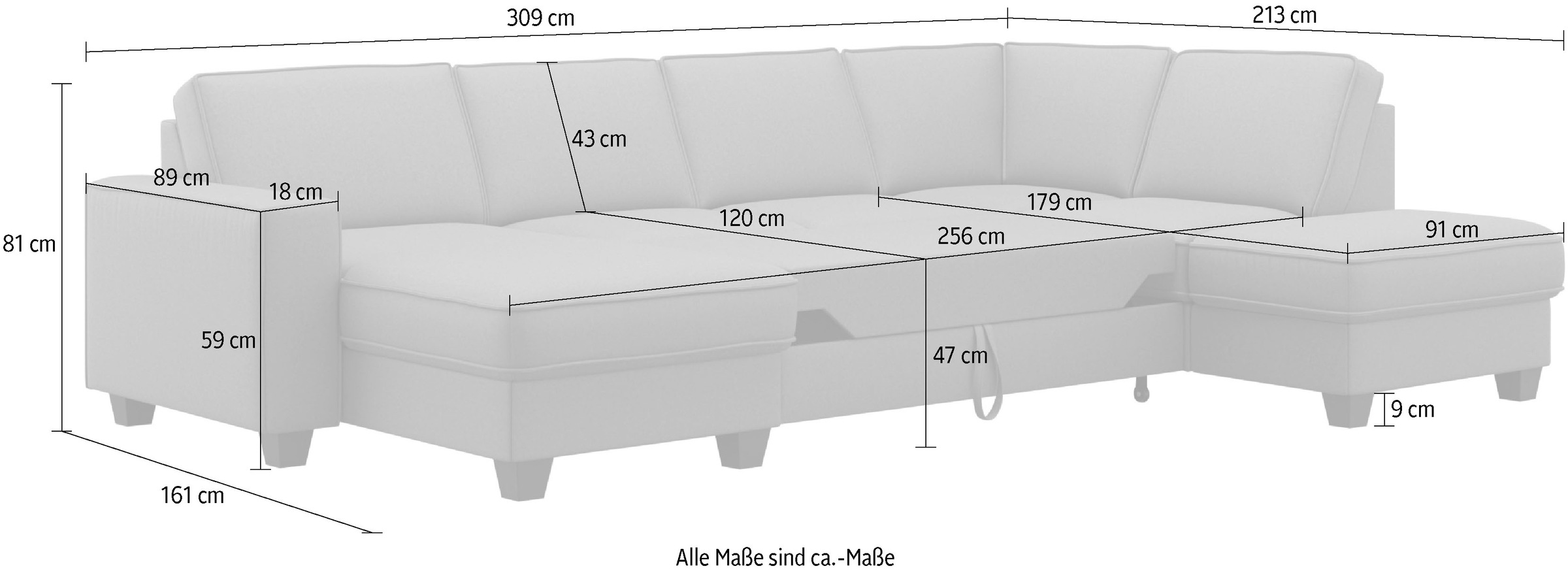 Home affaire Wohnlandschaft »County U-Form«, (3 St.), wahlweise Ottomane links oder rechts, mit Federkern-Polsterung