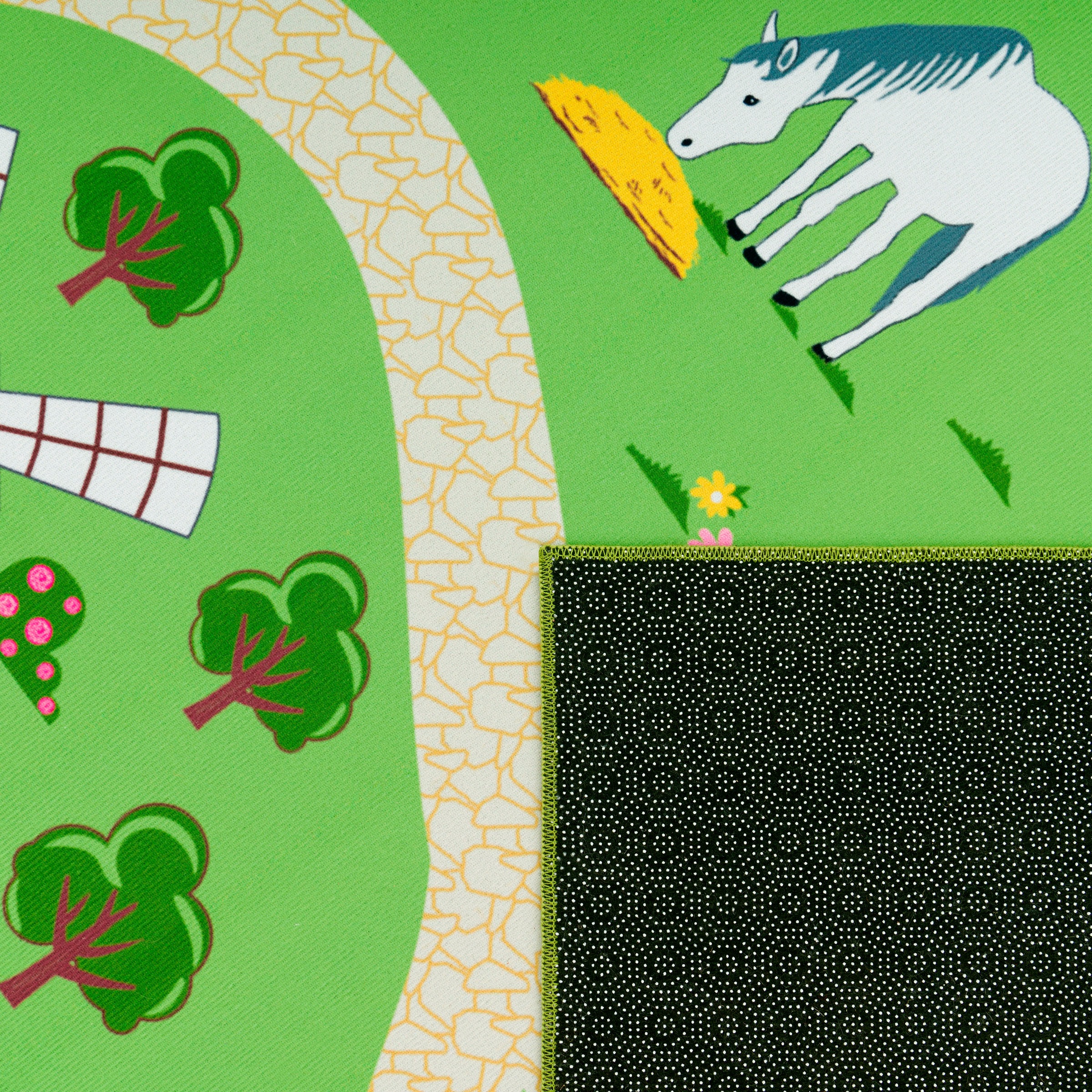 Paco Home Kinderteppich »Bino 560«, rund, 4 mm Höhe, Kurzflor, Straßen-Spiel-Teppich, Motiv Bauernhof, Kinderzimmer