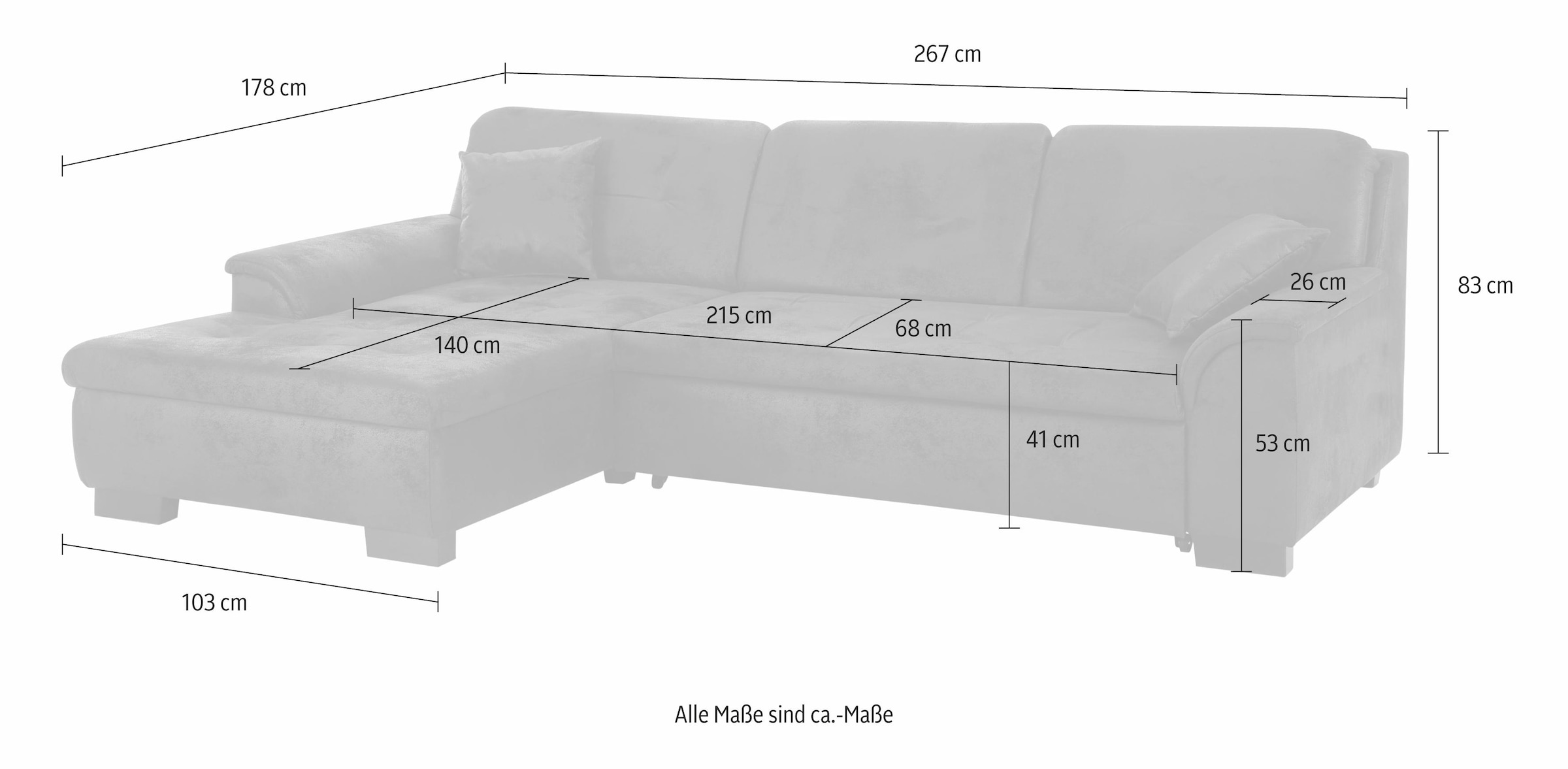 Home affaire Ecksofa »Bergen zeitlos & elegant, Breite 267cm, L-Form« wahlw günstig online kaufen