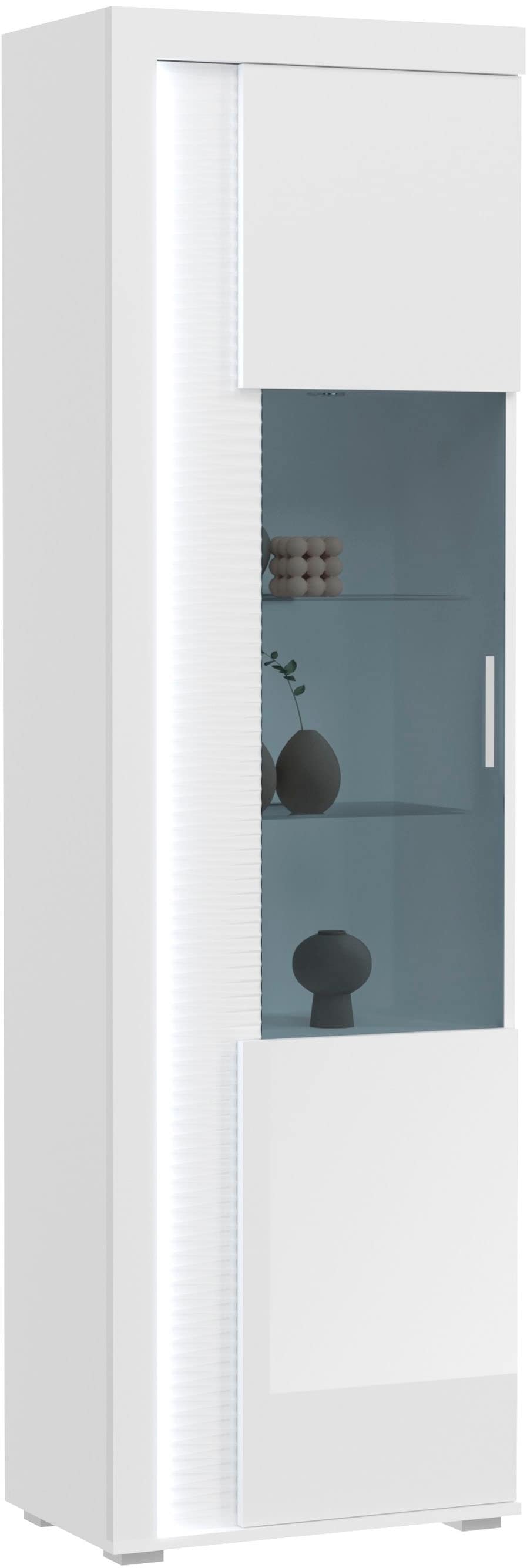 INOSIGN Vitrine »Viborg, Höhe 202cm, ink. vertikaler Frontbeleuchtung, li/re montierbar«, 1 Tür, 6 Fächer, 2 Glaseinlegeböden, 1 höhenverstellbarer Einlegeboden