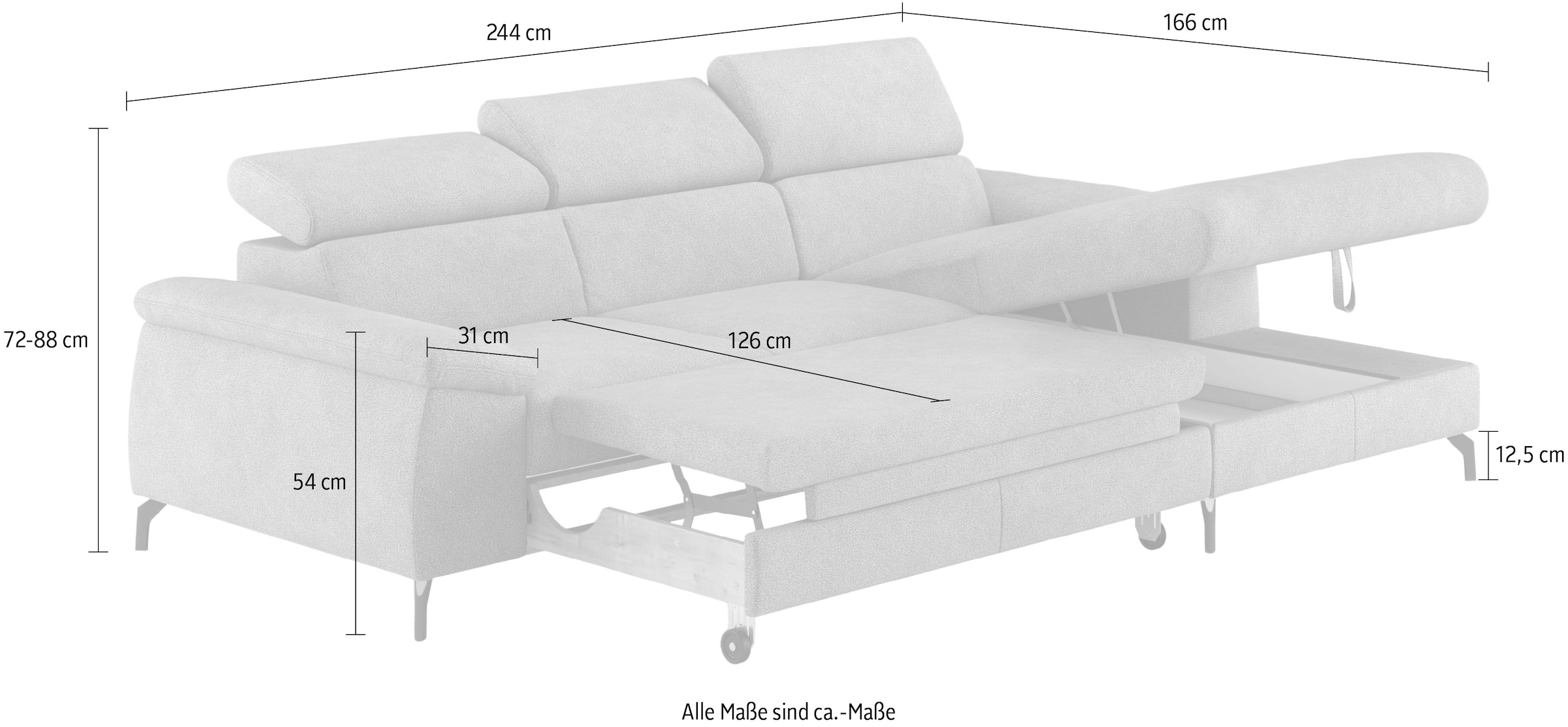 COTTA Ecksofa »Kitty L-Form«, mit Kopfteilverstellung, wahlweise mit Bettfunktion & Bettkasten