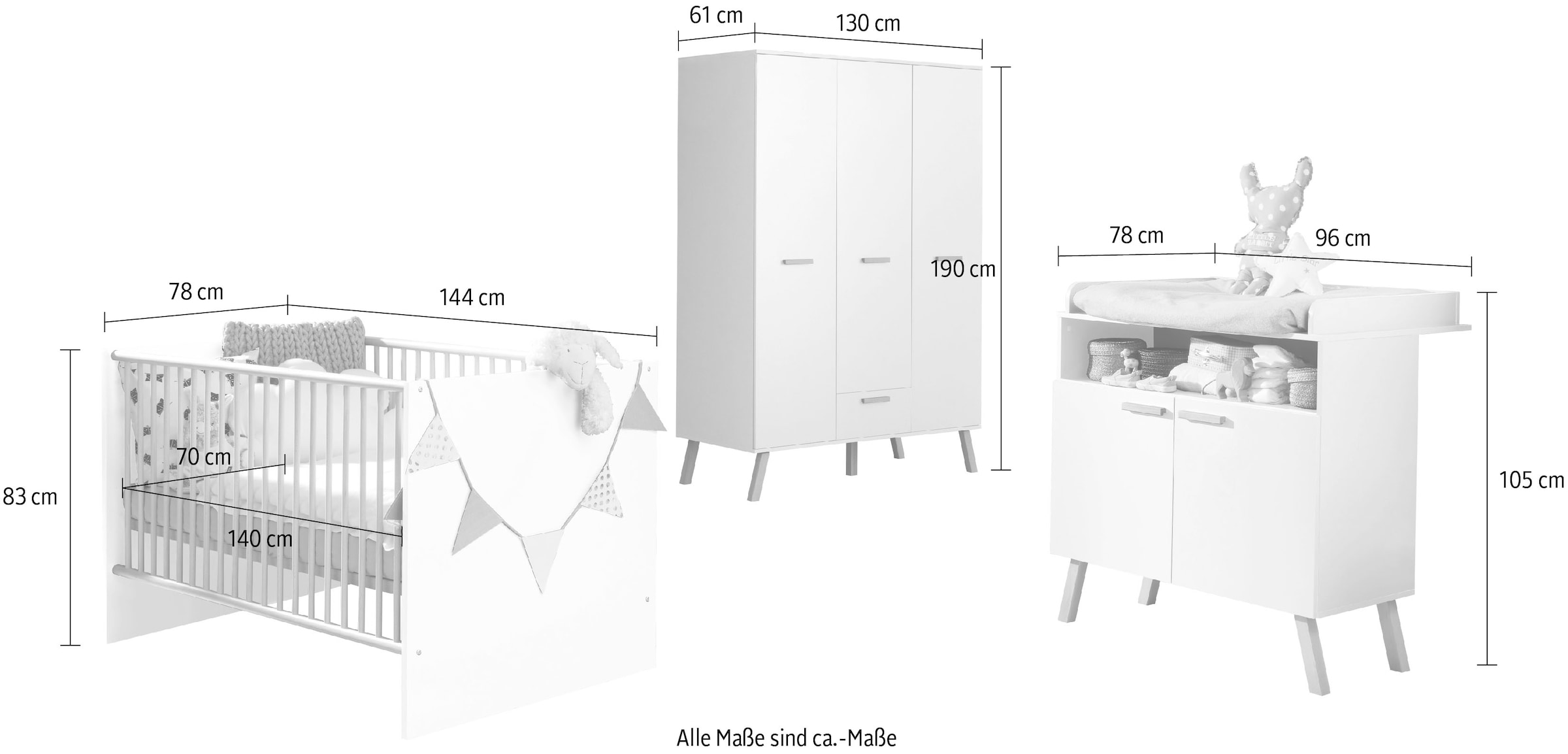 trendteam Babymöbel-Set »Mats« Set, Bett, Wickelkommode, Schrank, 3 tlg.