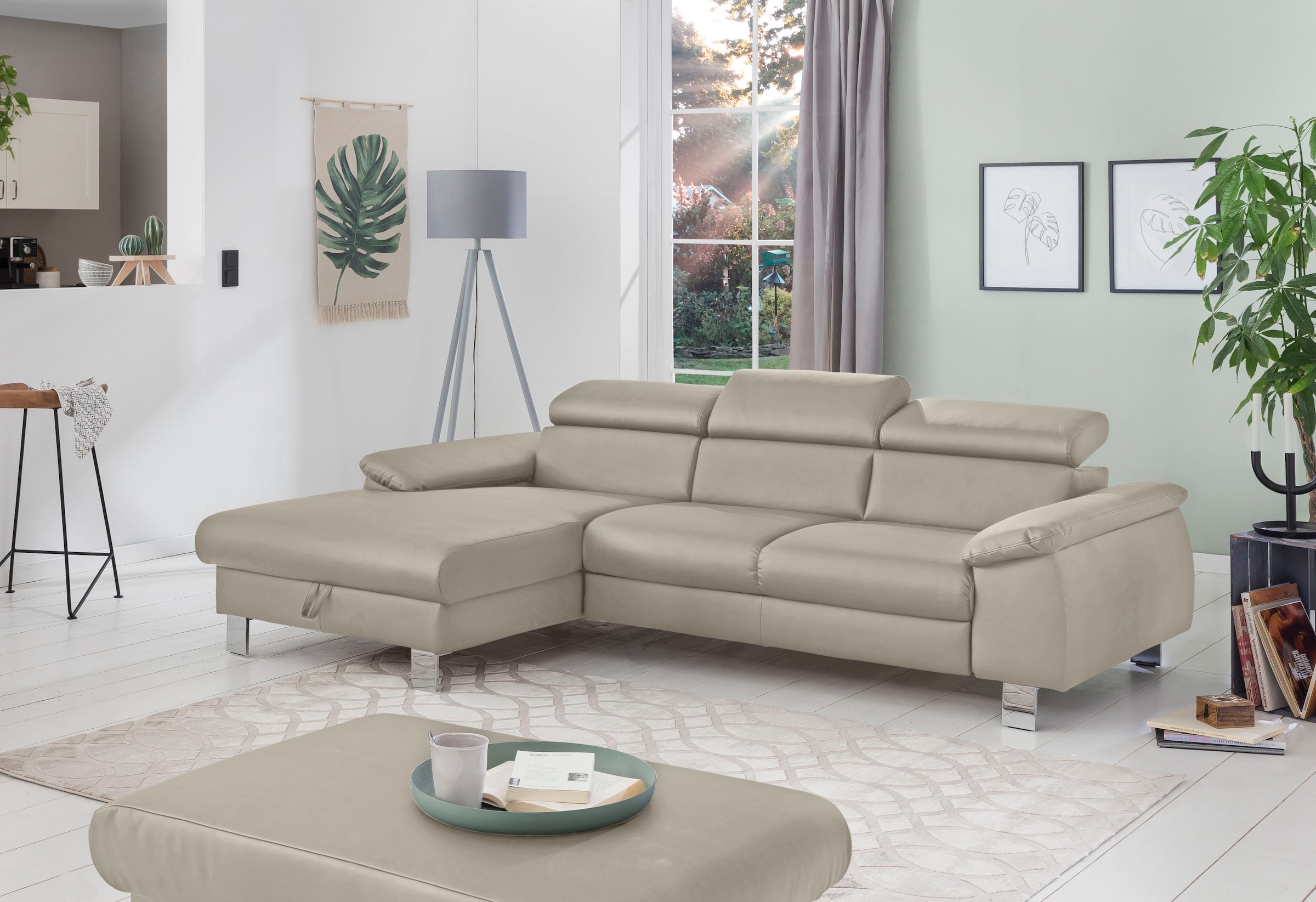 COTTA Ecksofa Komaris, Ecksofa, wahlweise mit RGB-LED-Beleuchtung und Bettfunktion/Bettkasten