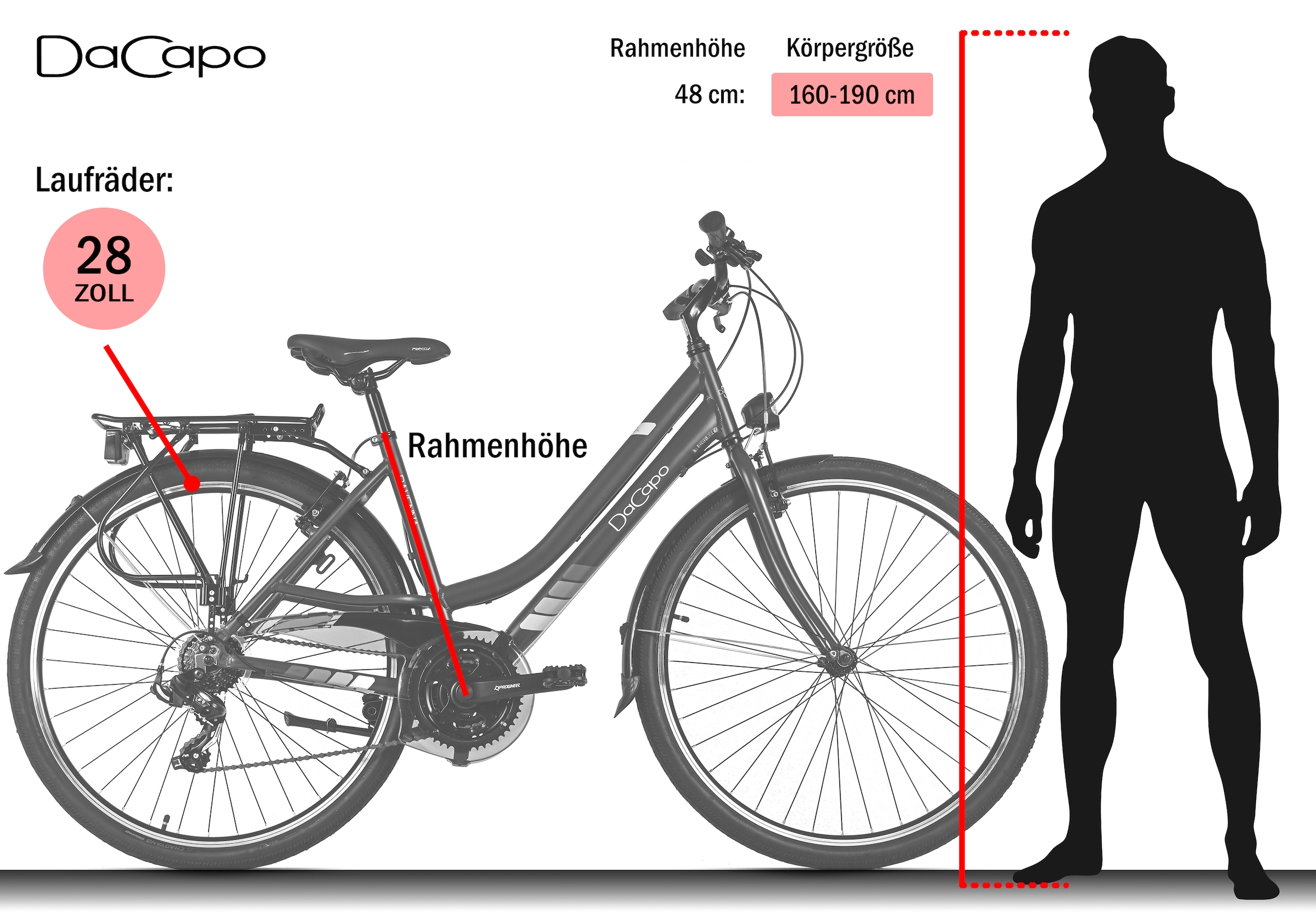 Dacapo Trekkingrad »Damen 28'' Ravenna 50 Rot  21 Gänge RH 48 cm« 21 Gang Shimano Tourney Schaltwerk Kettenschaltung